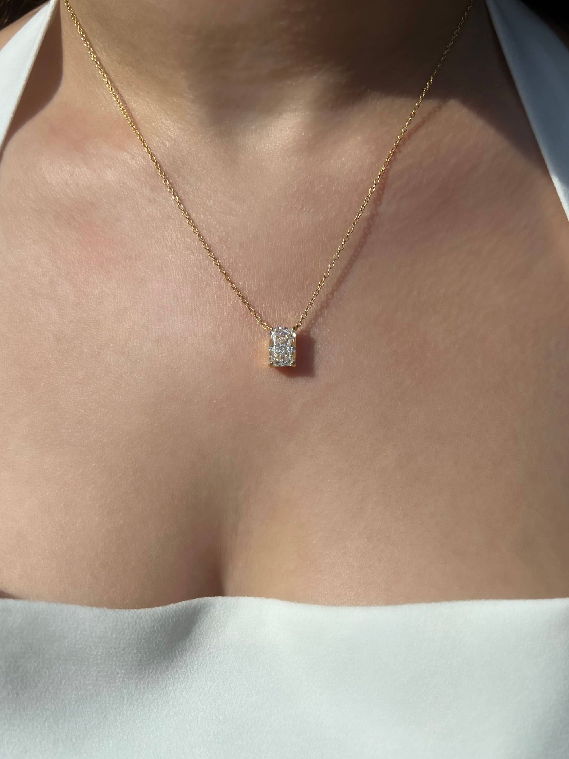 Celina Sterling Silver Radiant Cut Rectangular Pendant Necklace