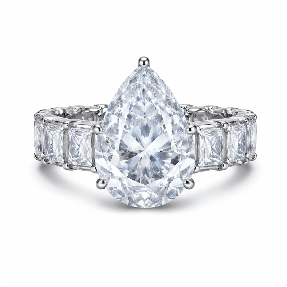 Pear Cut Baguette Ring- Silver