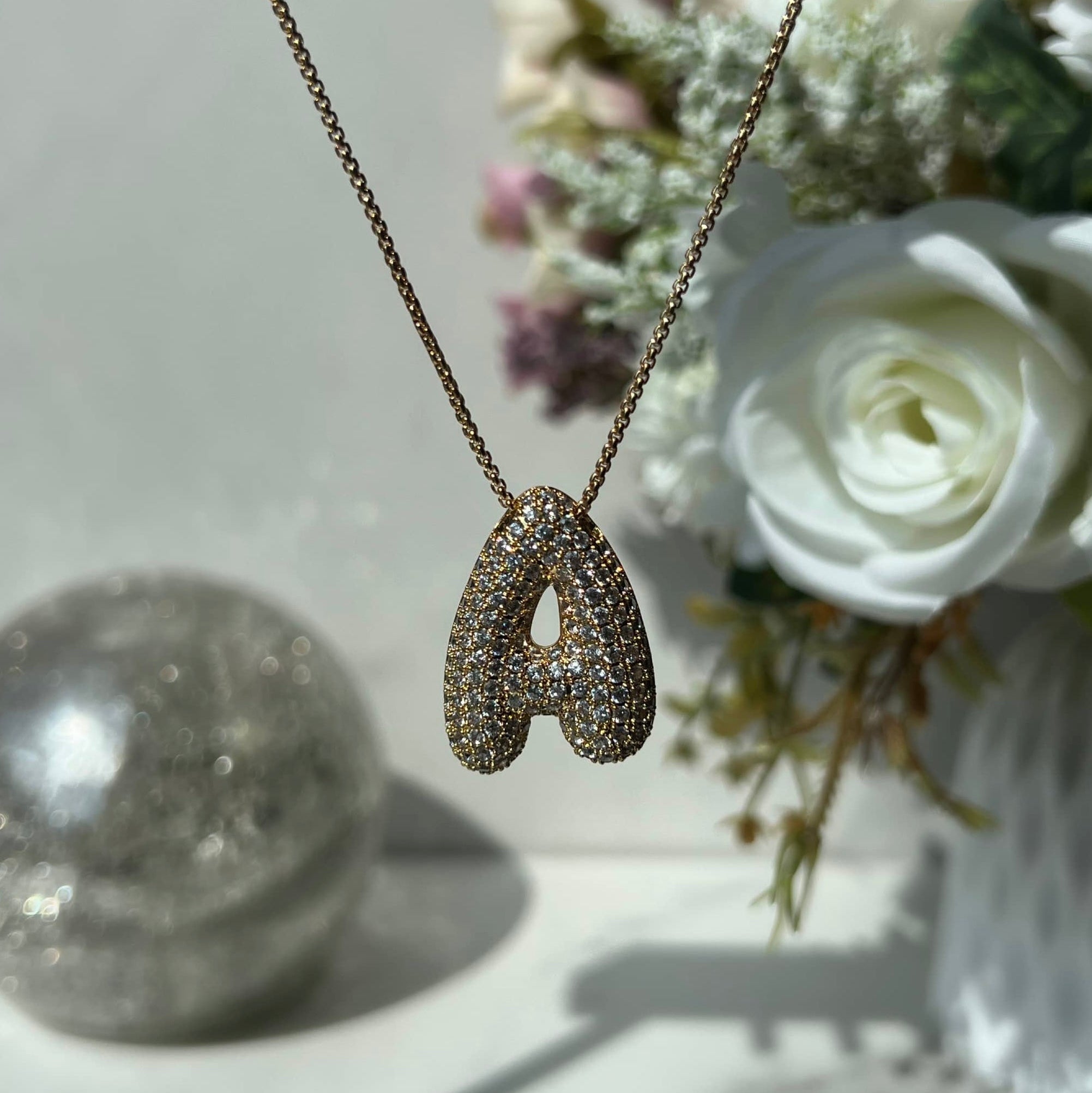 Icy Jumbo Bubble Letter Initial Pendant Necklace (Pre-Order)