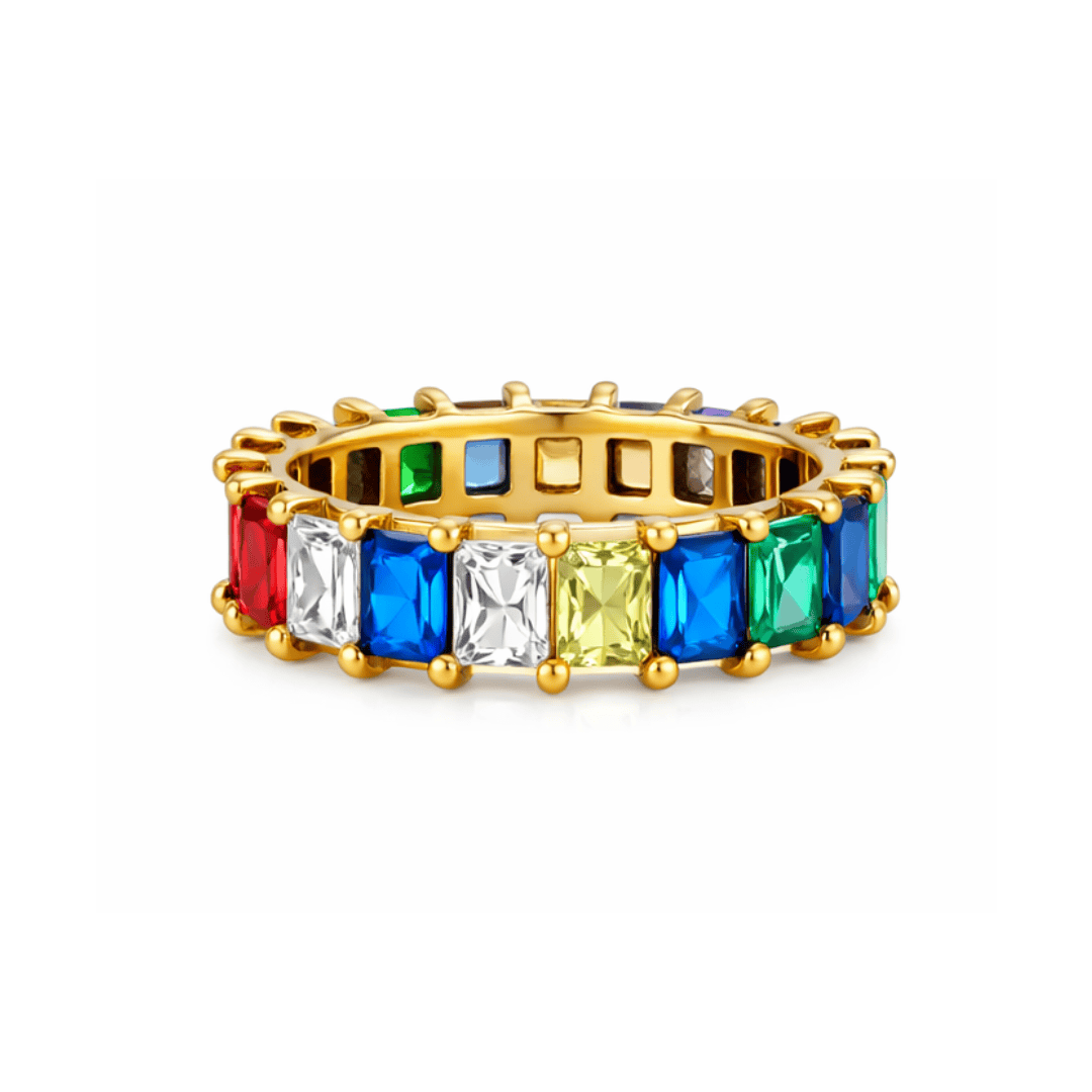 Gold Rainbow Cubic Zirconia Eternity Band Ring