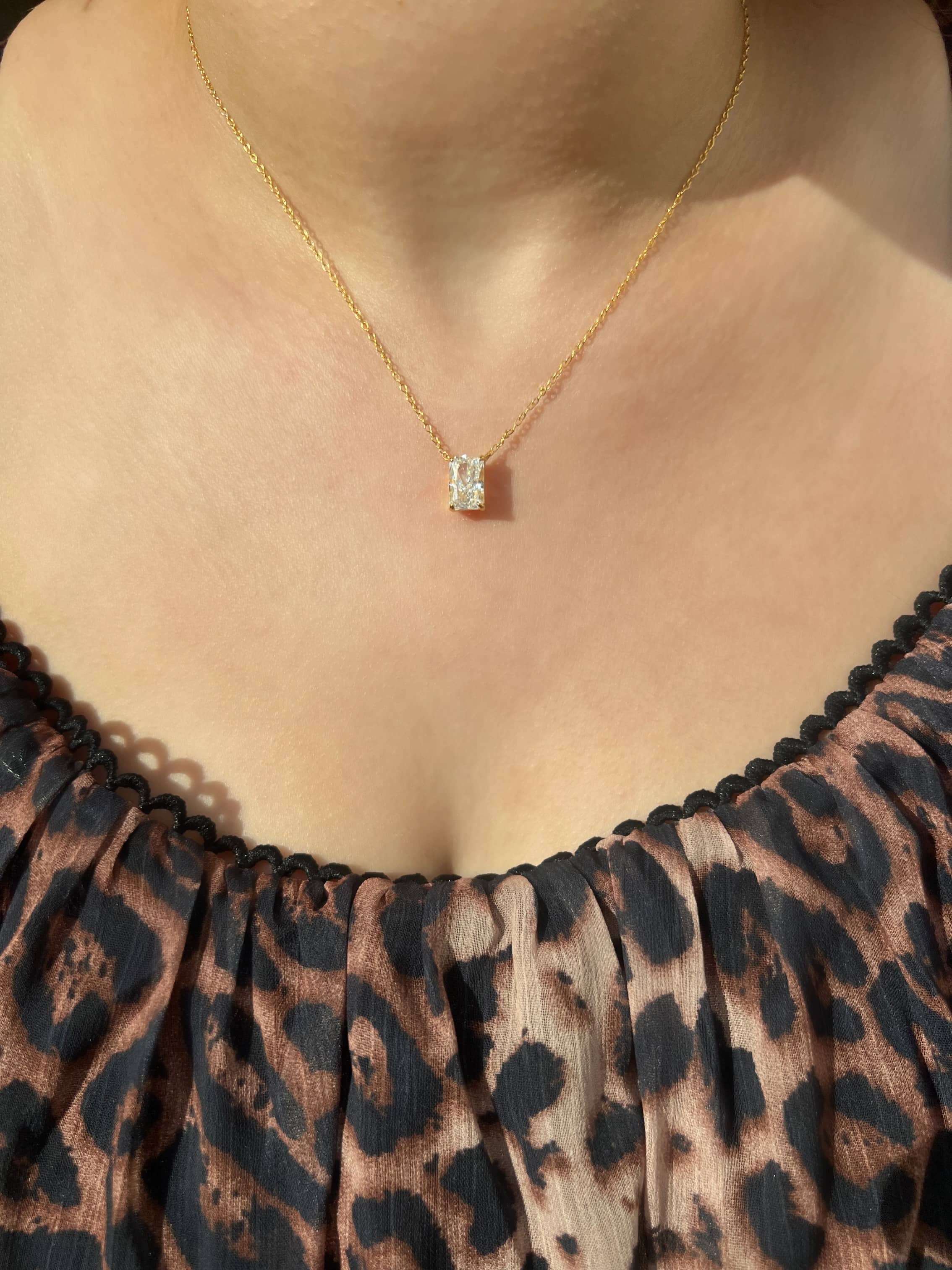 Celina Sterling Silver Radiant Cut Rectangular Pendant Necklace