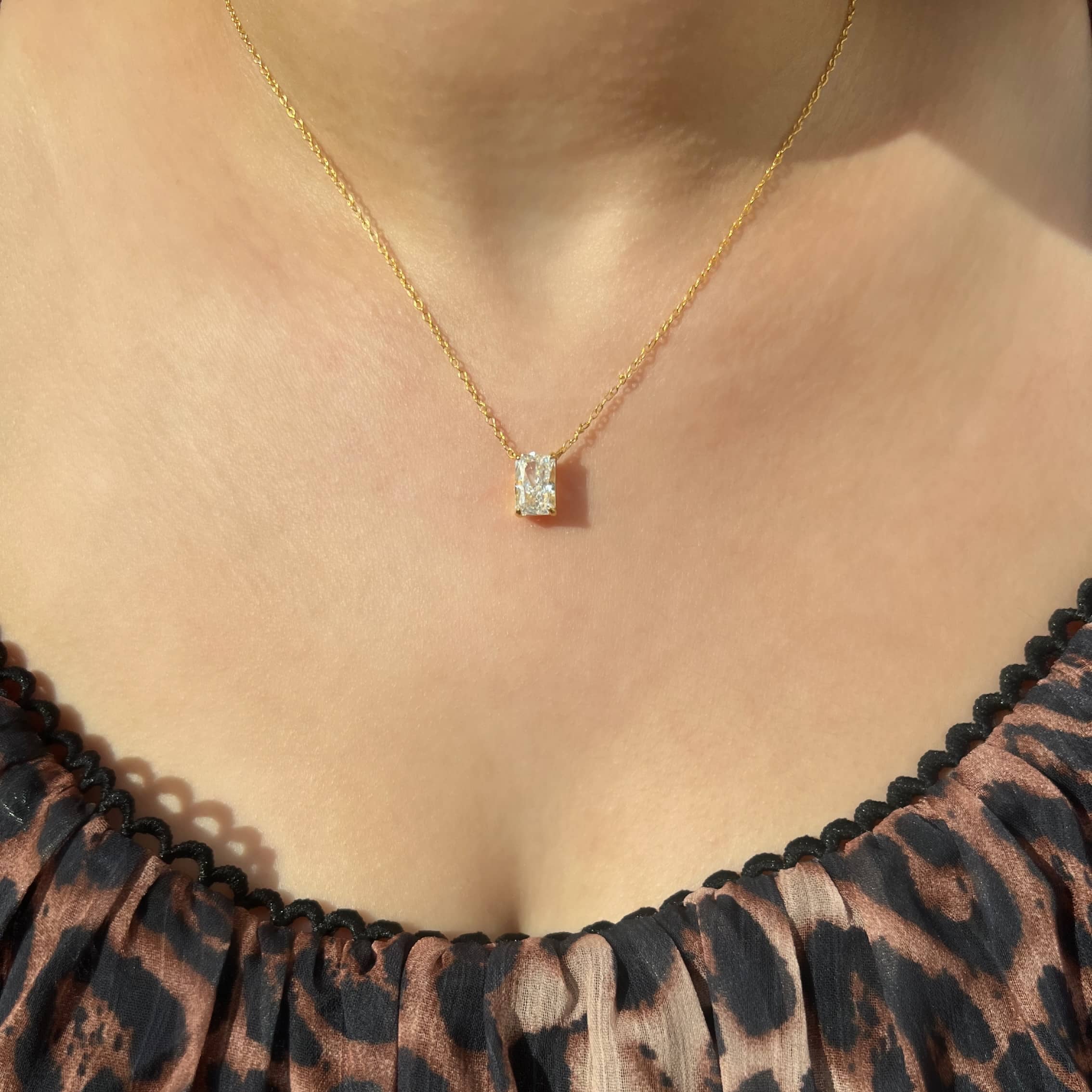 Celina Sterling Silver Radiant Cut Rectangular Pendant Necklace- Gold