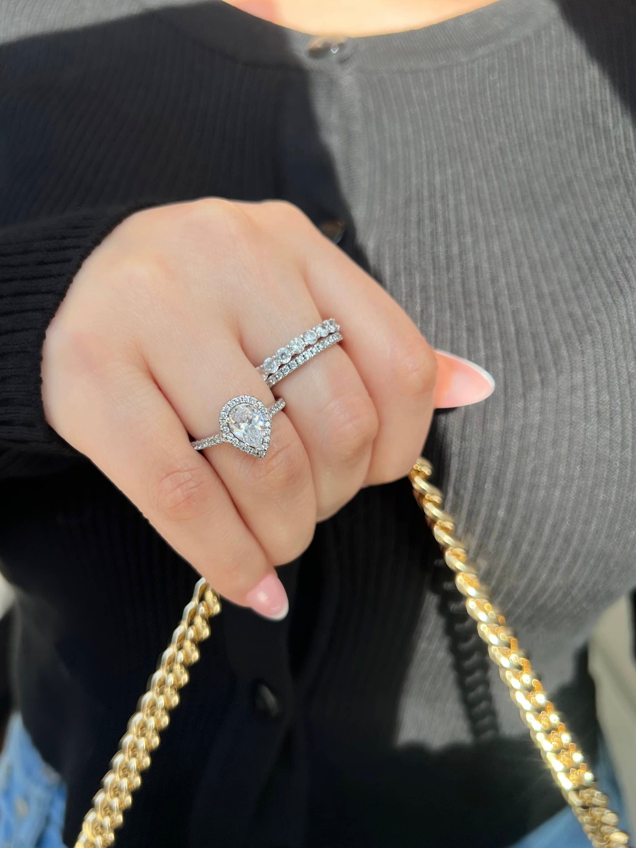 Aurelia Pear Cut Sterling Silver Halo Ring (Pre-Order)