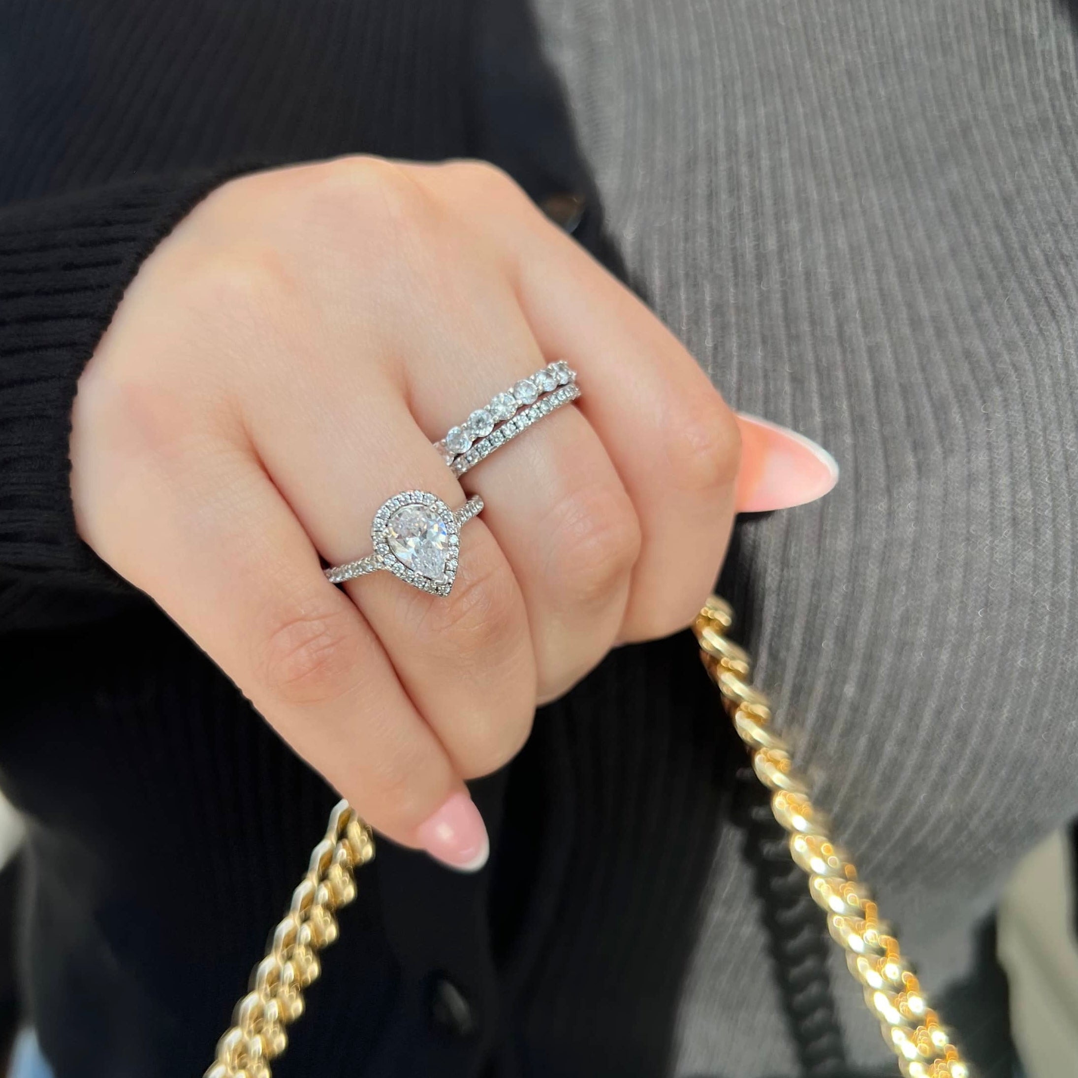 Aurelia Pear Cut Sterling Silver Halo Ring (Pre-Order)