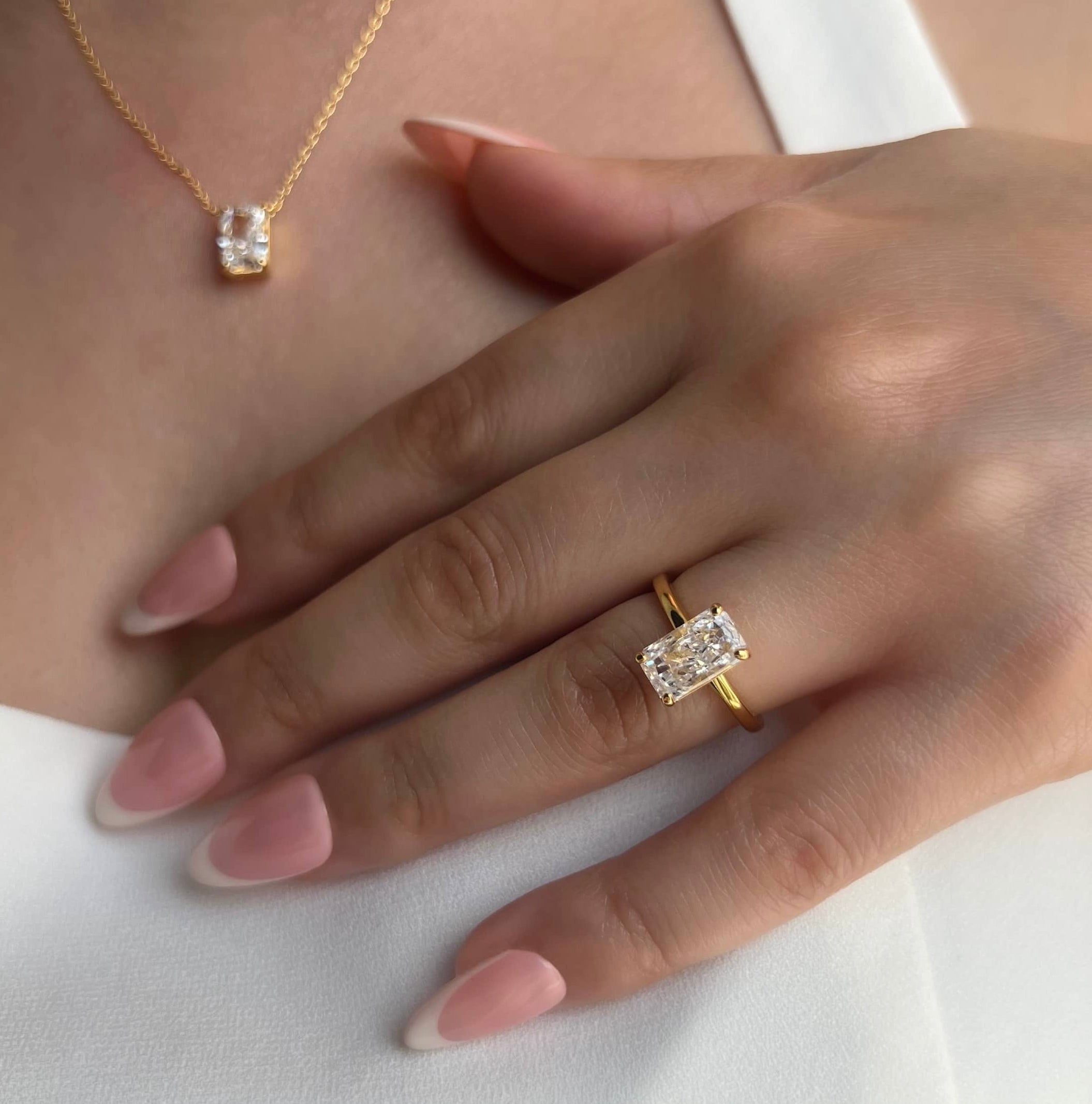 Celina Radiant Cut Solitaire Sterling Silver Ring