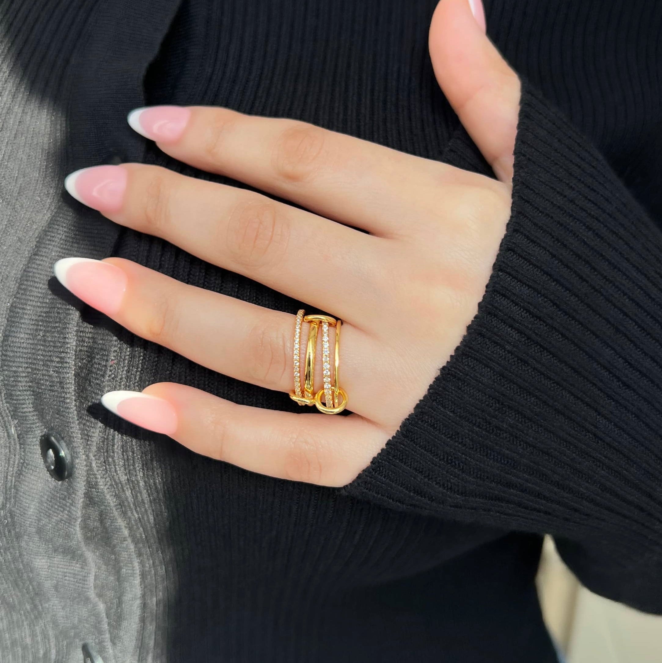 Enaya Sterling Silver Quadruple Band Ring- Gold (Pre-Order)