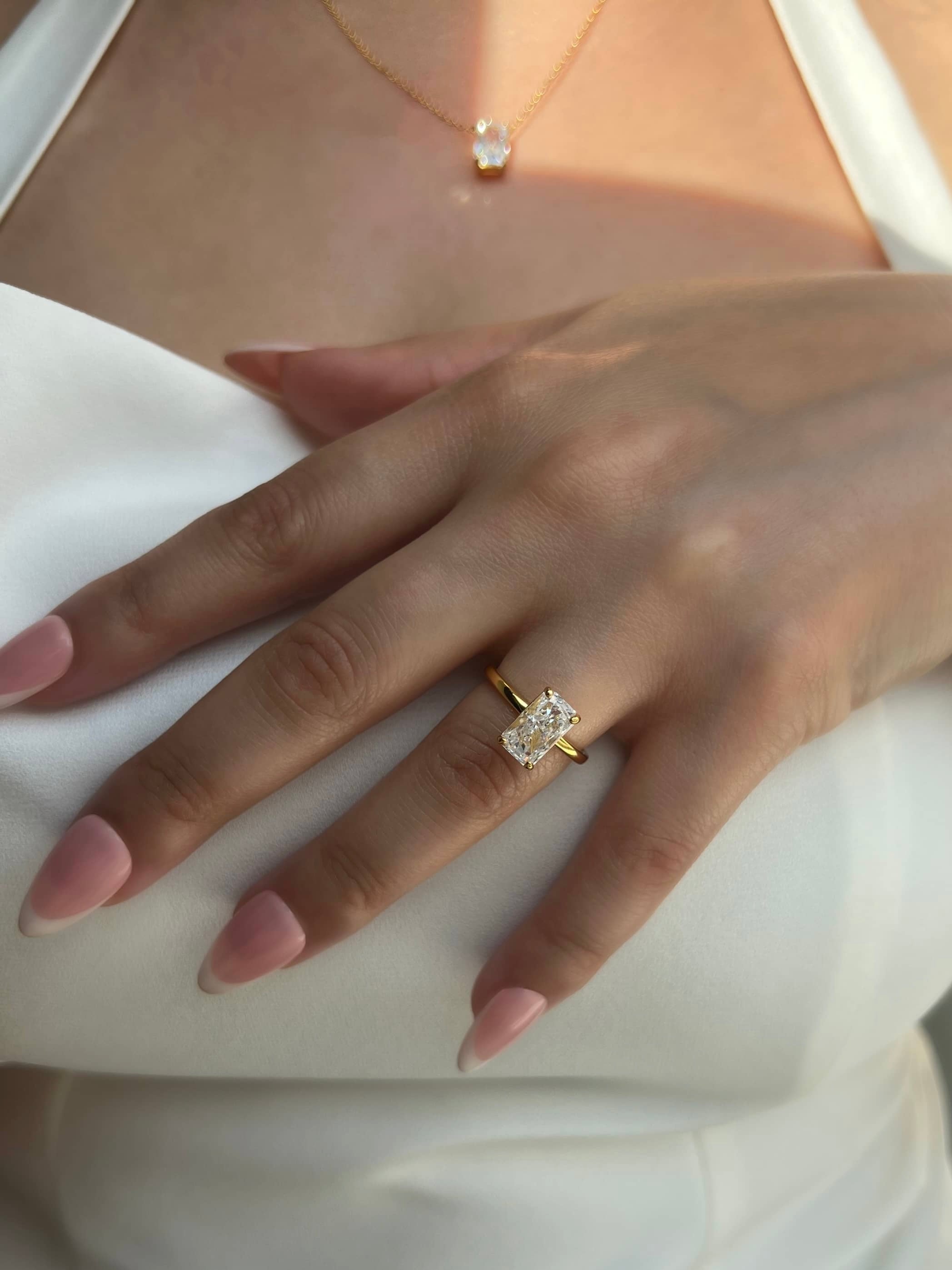 Celina Radiant Cut Solitaire Sterling Silver Ring