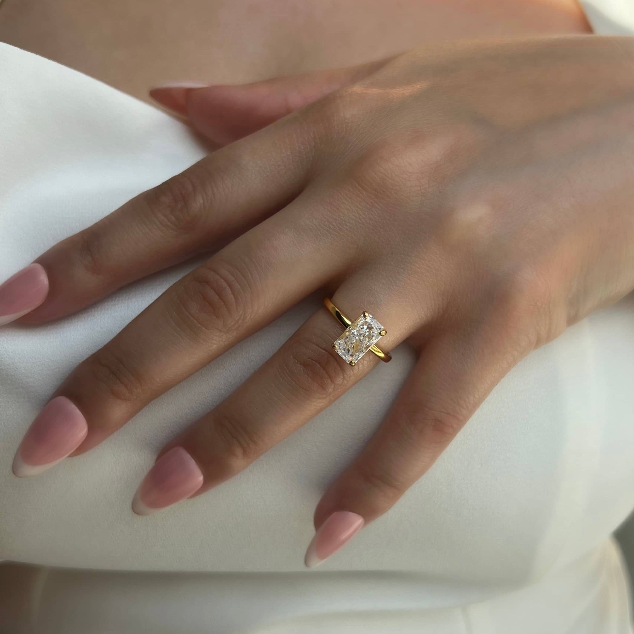 Celina Radiant Cut Solitaire Sterling Silver Ring