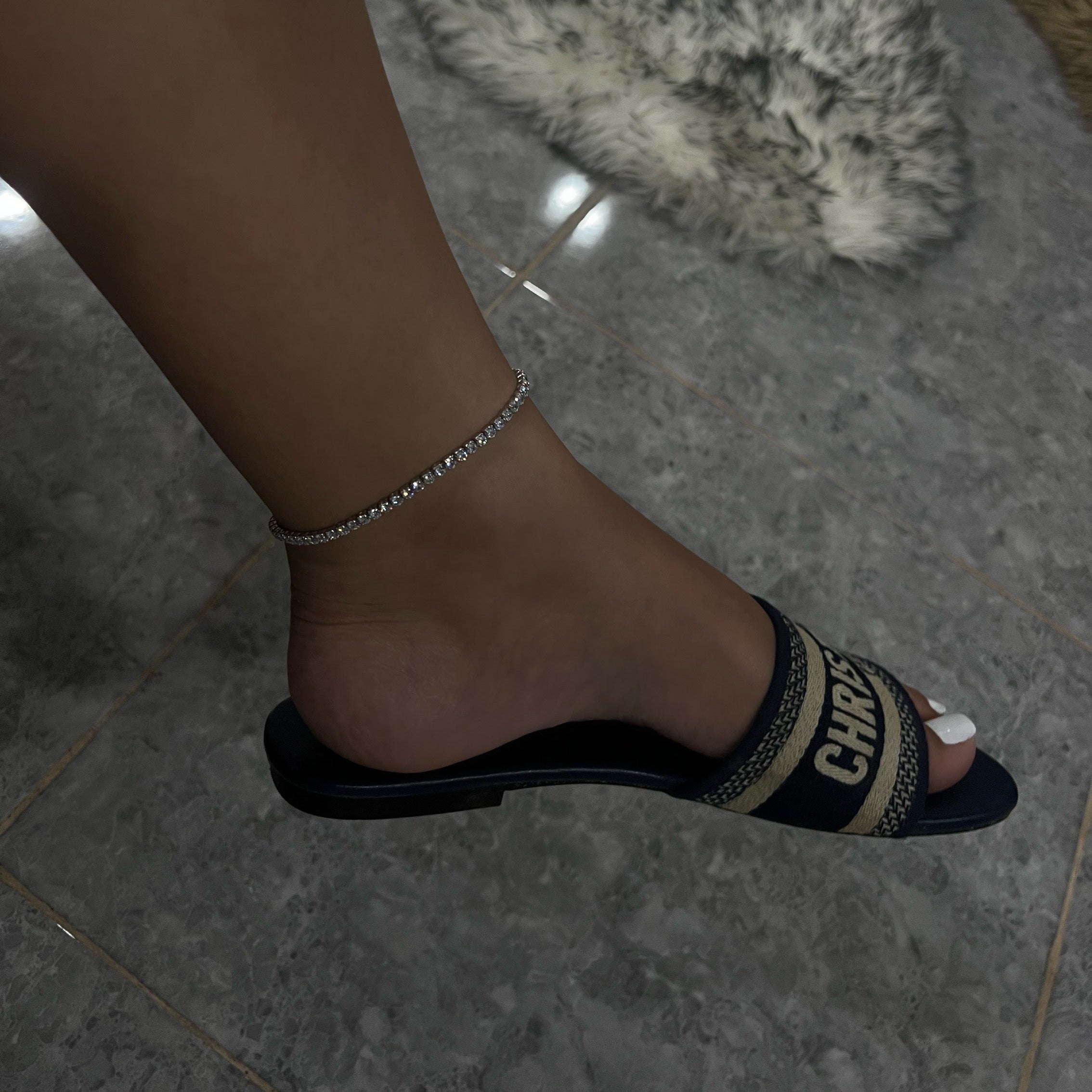 Yara Sterling Silver Icy Tennis Anklet- Silver