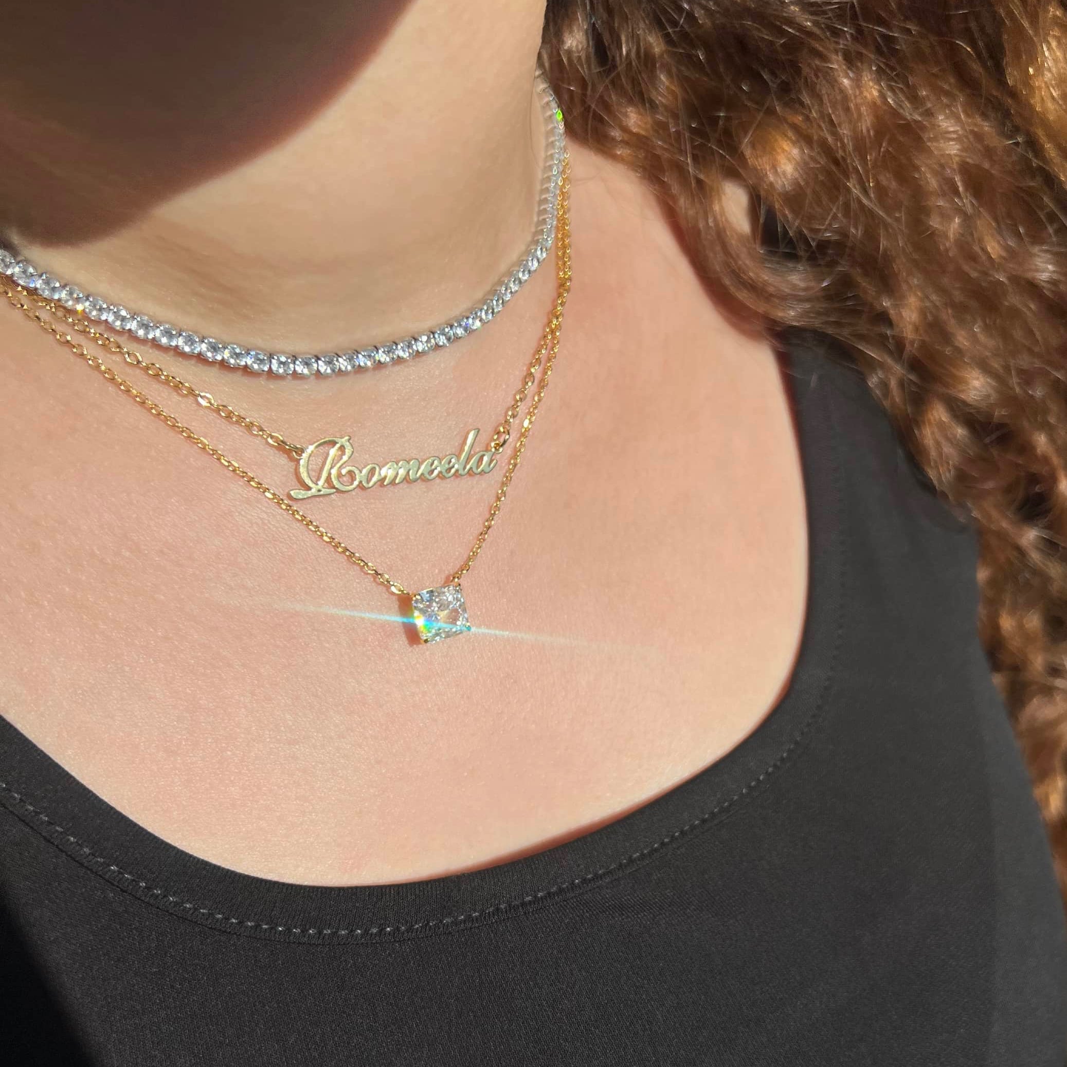 Lรฉsa Radiant Cut Square Sterling Silver Pendant Necklace