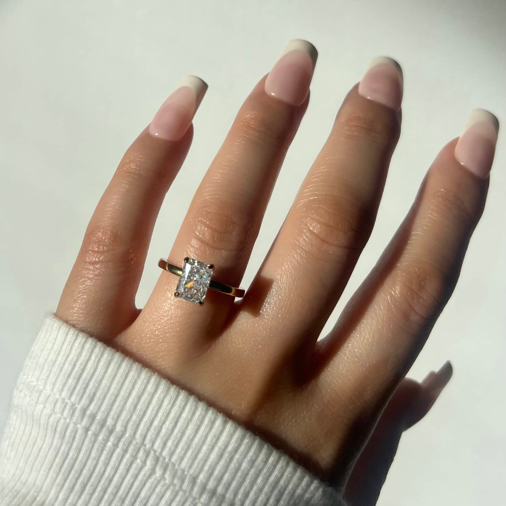 Elara Radiant Cut Plain Band Sterling Silver Solitaire Ring- Gold