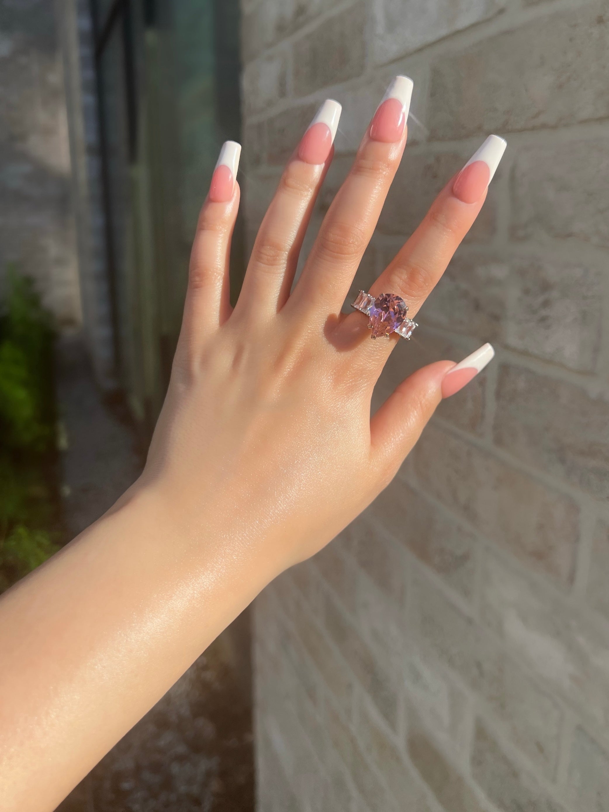 Pear Cut Baguette Ring- Pink