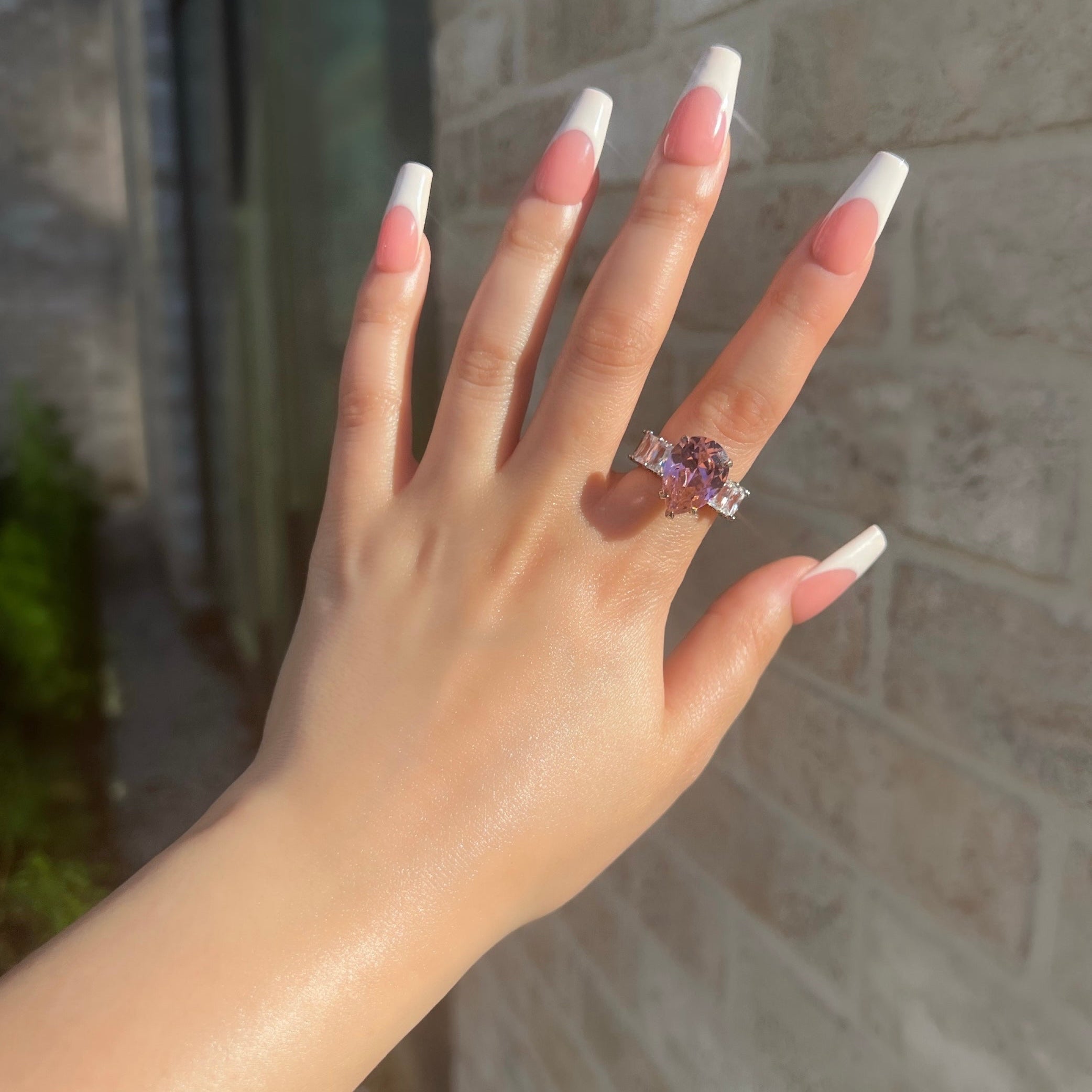 Pear Cut Baguette Ring- Pink