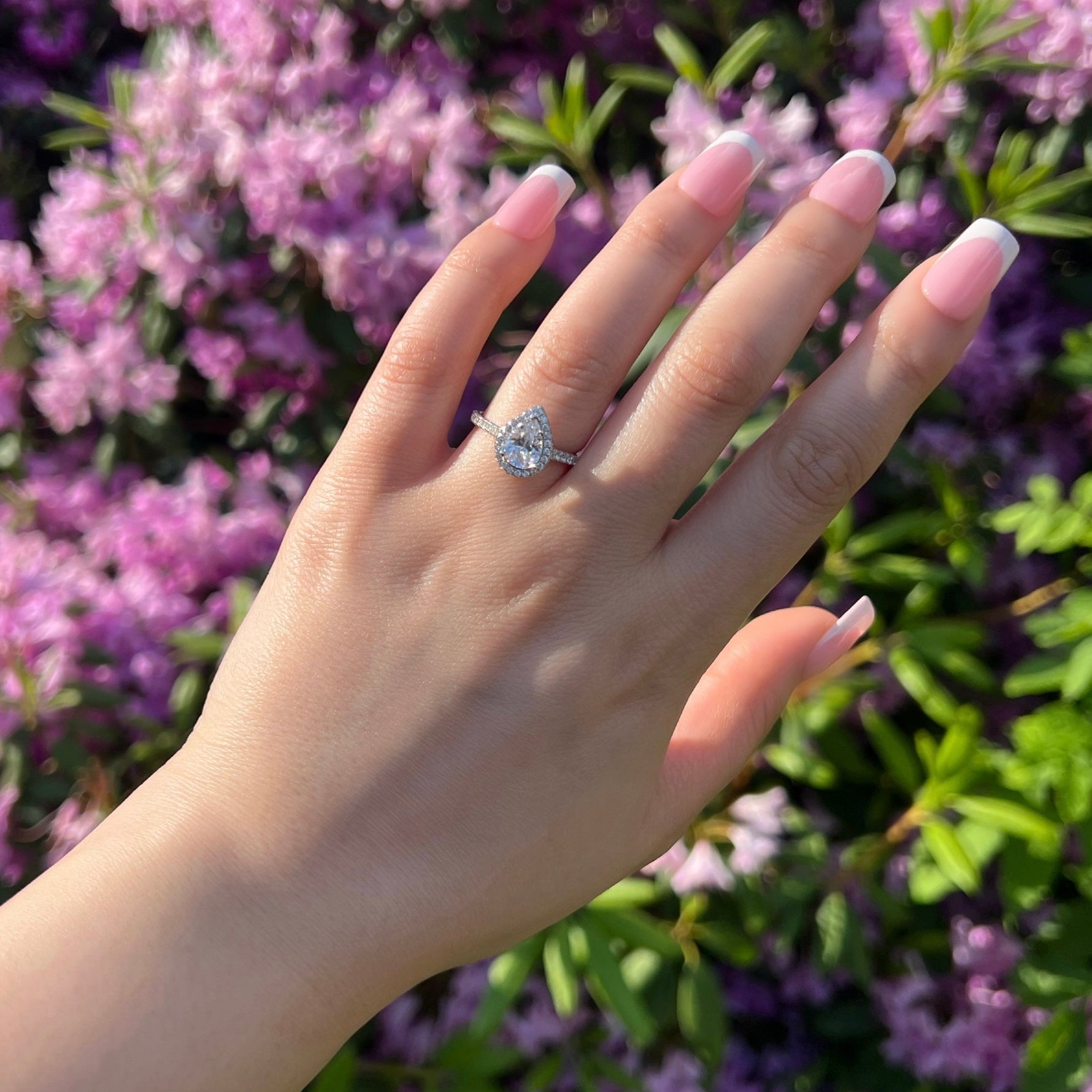 Aurelia Pear Cut Sterling Silver Halo Ring (Pre-Order)