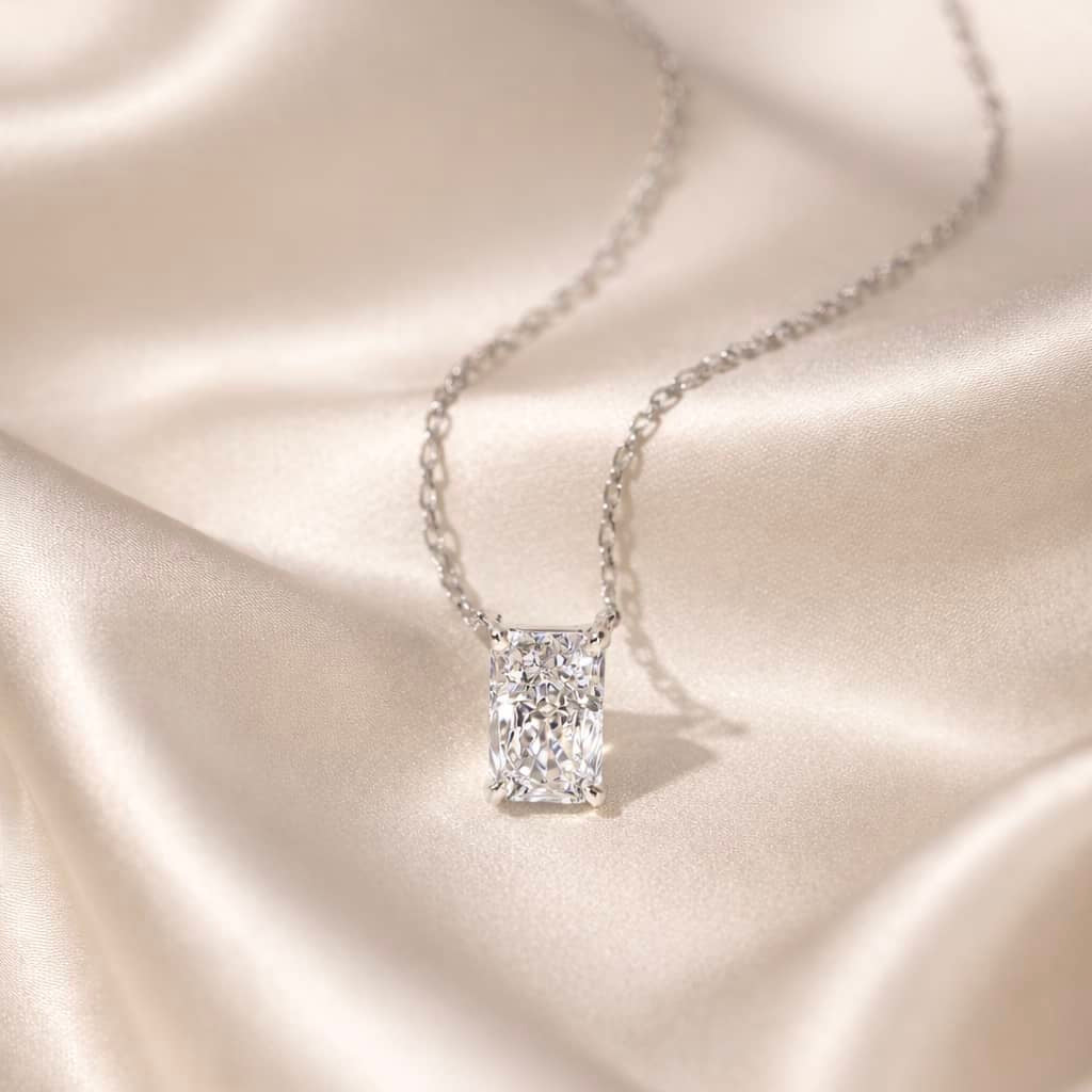 Celina Sterling Silver Radiant Cut Rectangular Pendant Necklace- Silver (Pre-Order)
