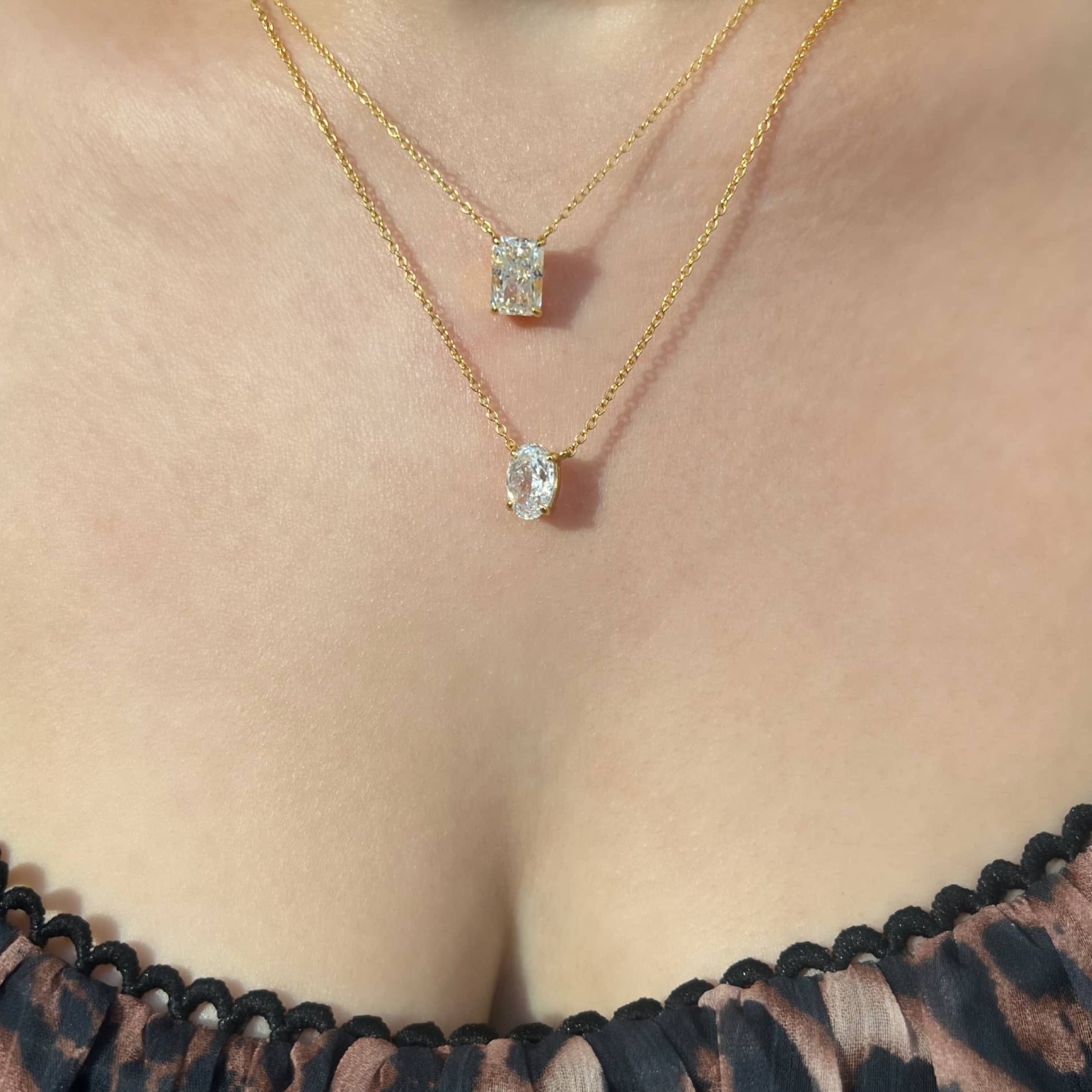 Diana Oval Cut Sterling Silver Pendant Necklace- Gold