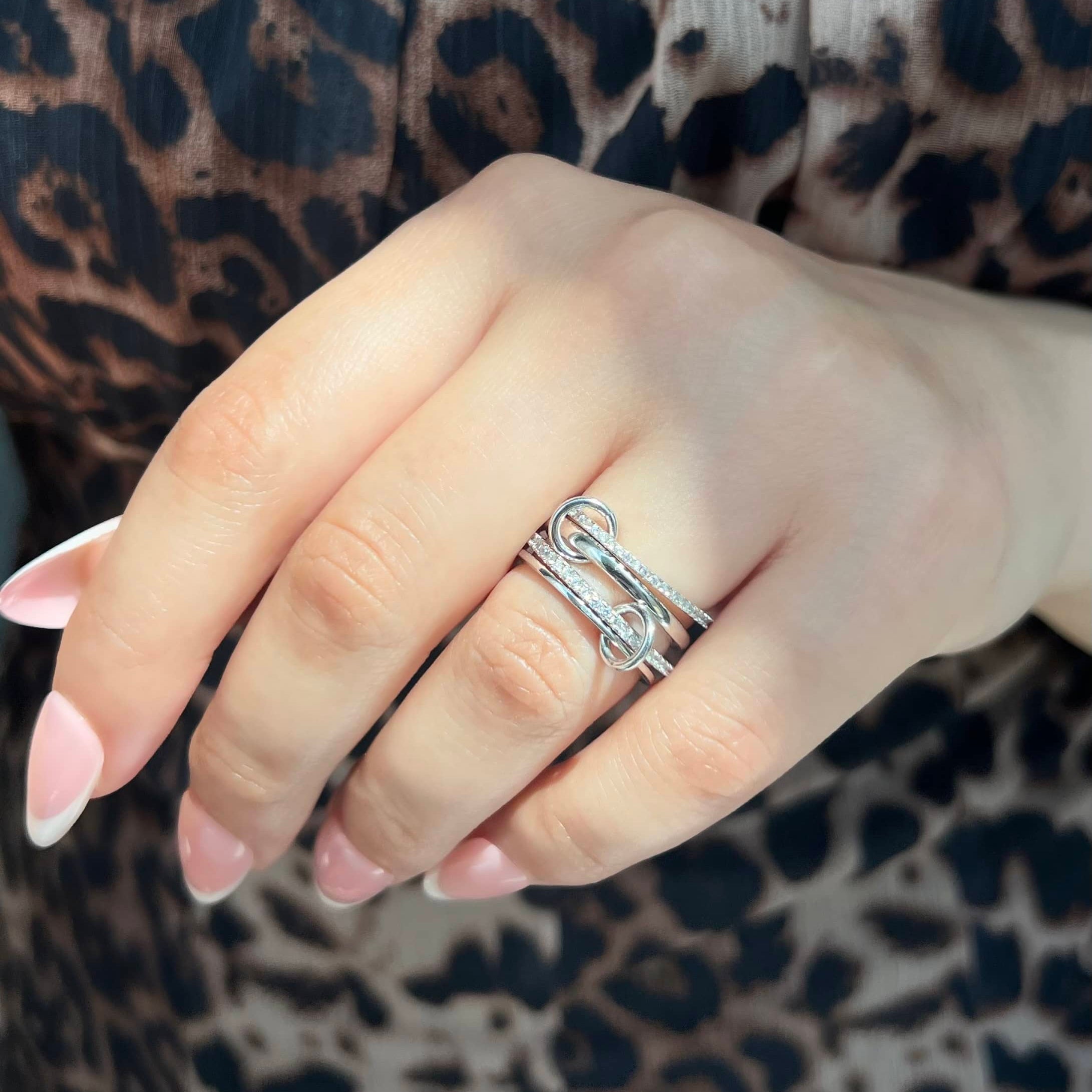 Enaya Sterling Silver Quadruple Band Ring- Silver