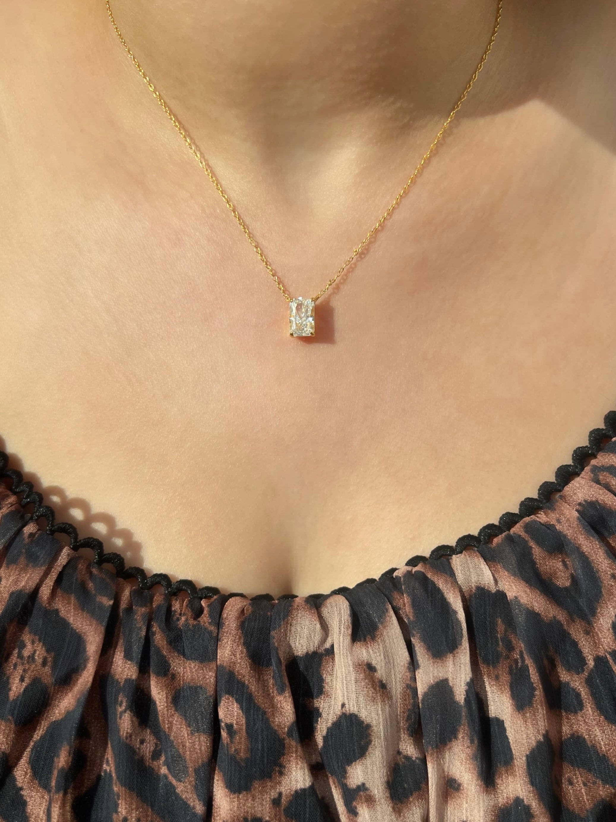 Celina Sterling Silver Radiant Cut Rectangular Pendant Necklace