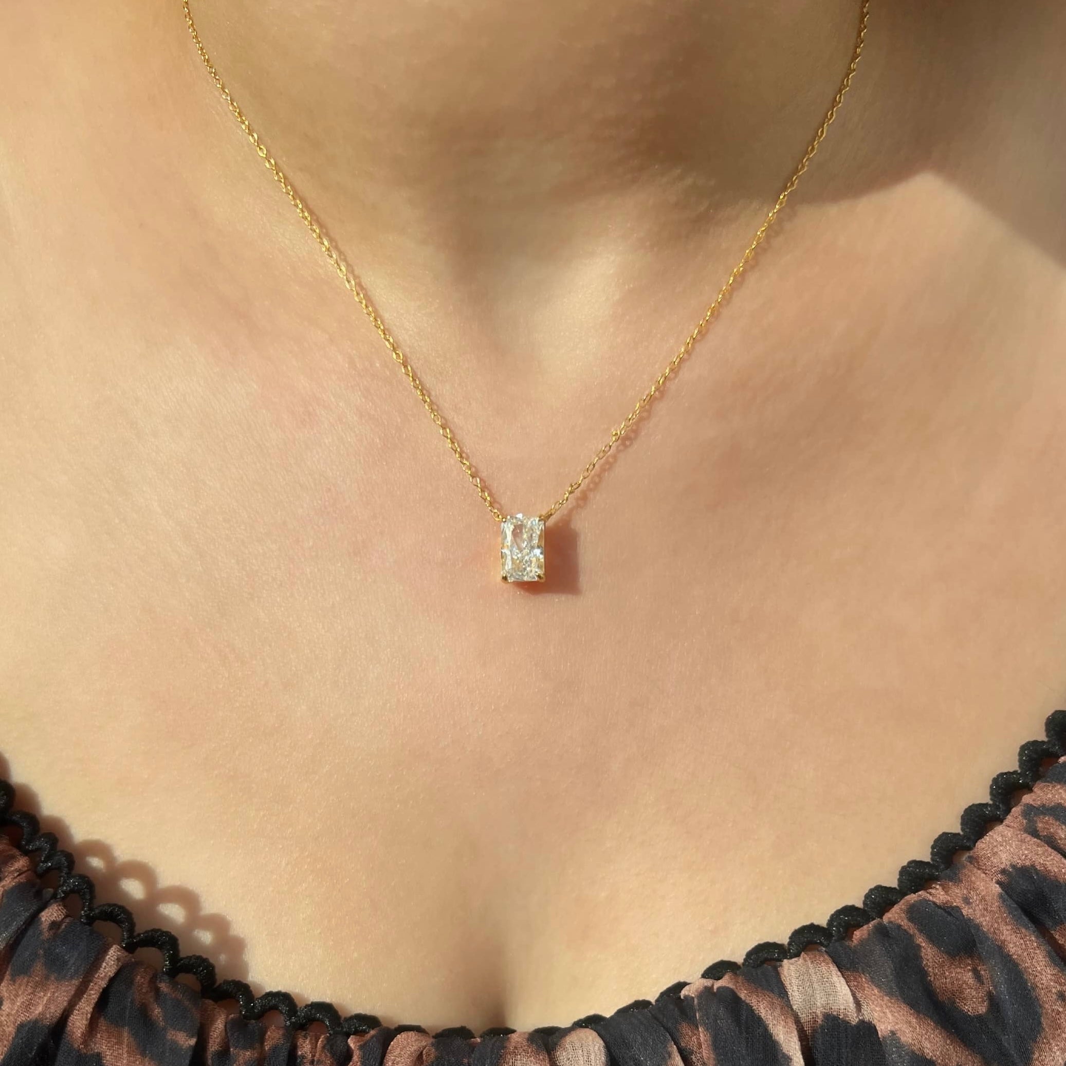 Celina Sterling Silver Radiant Cut Rectangular Pendant Necklace- Gold