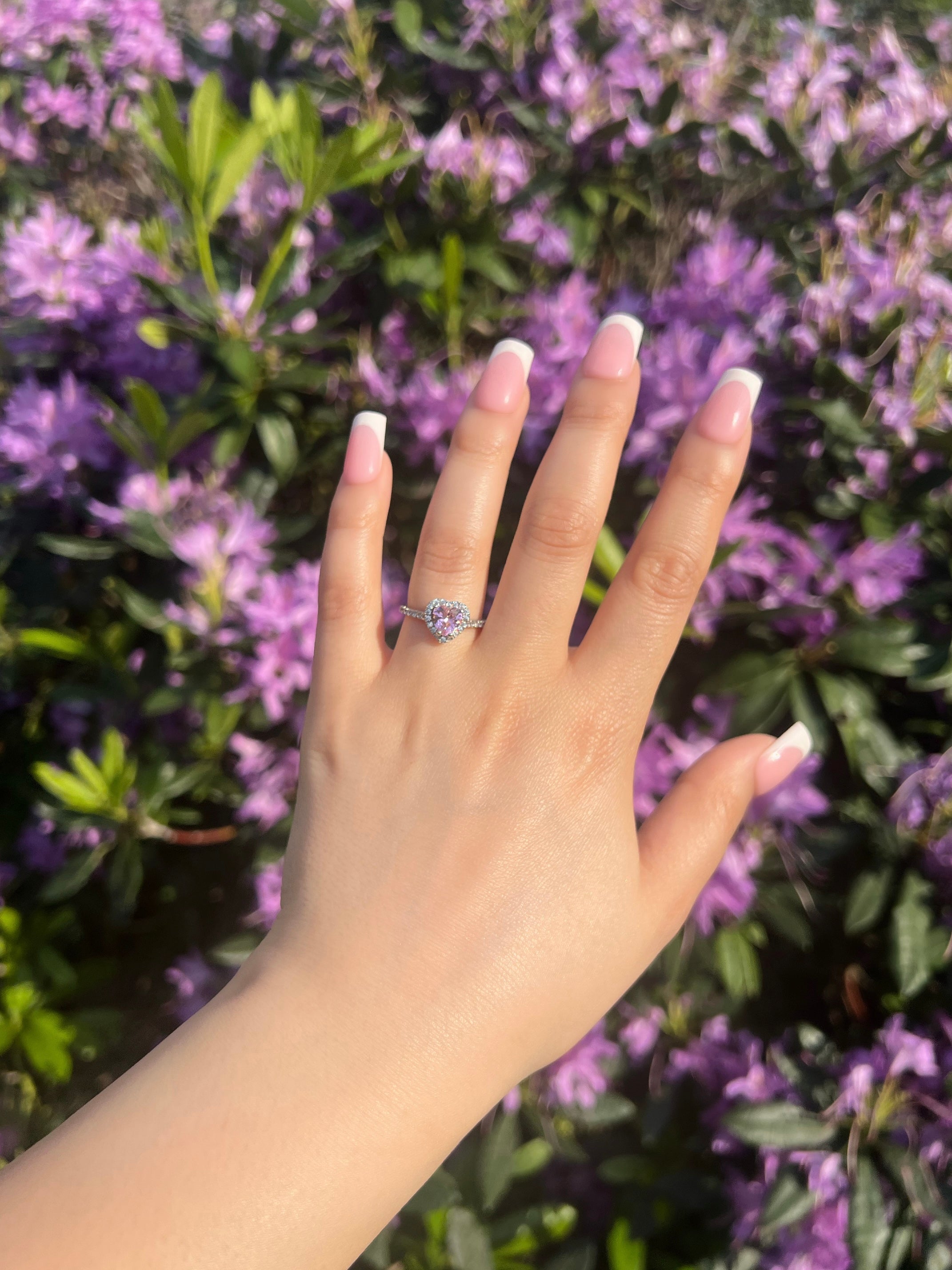 Elina Heart Sterling Silver Halo Ring- Pink