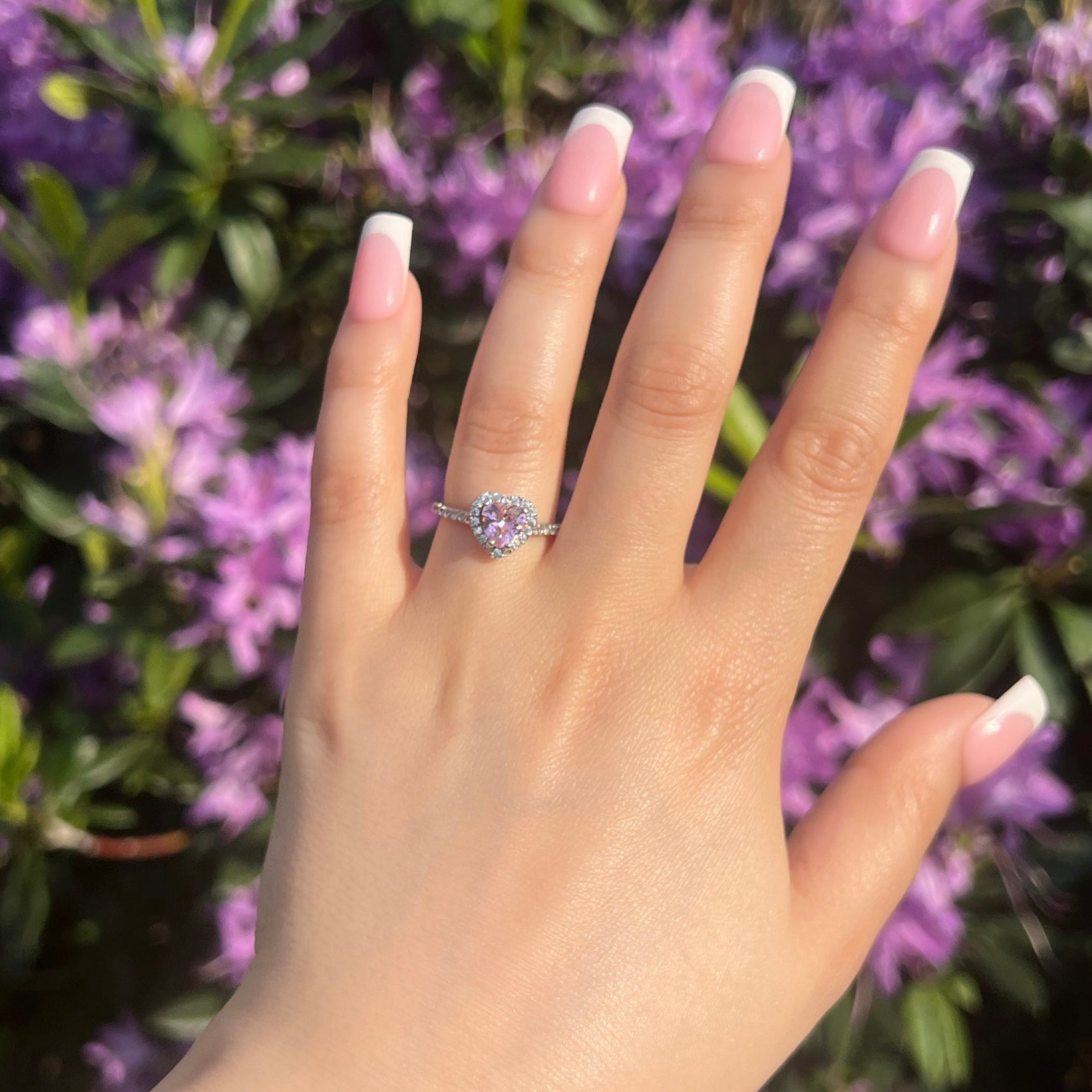 Elina Heart Sterling Silver Halo Ring- Pink