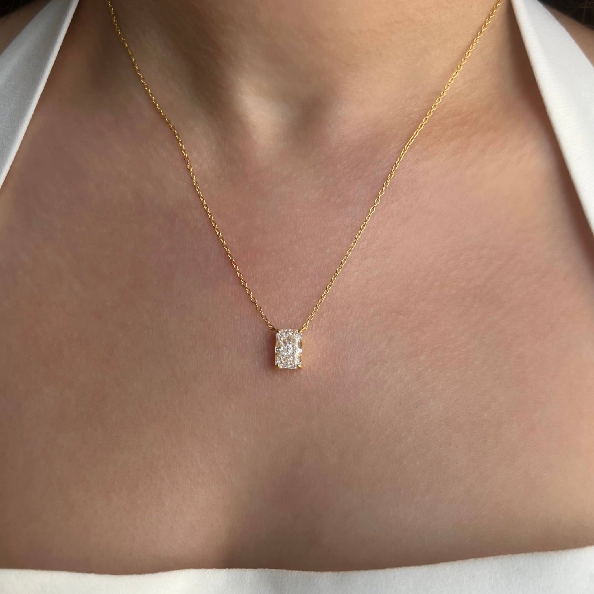 Celina Sterling Silver Radiant Cut Rectangular Pendant Necklace