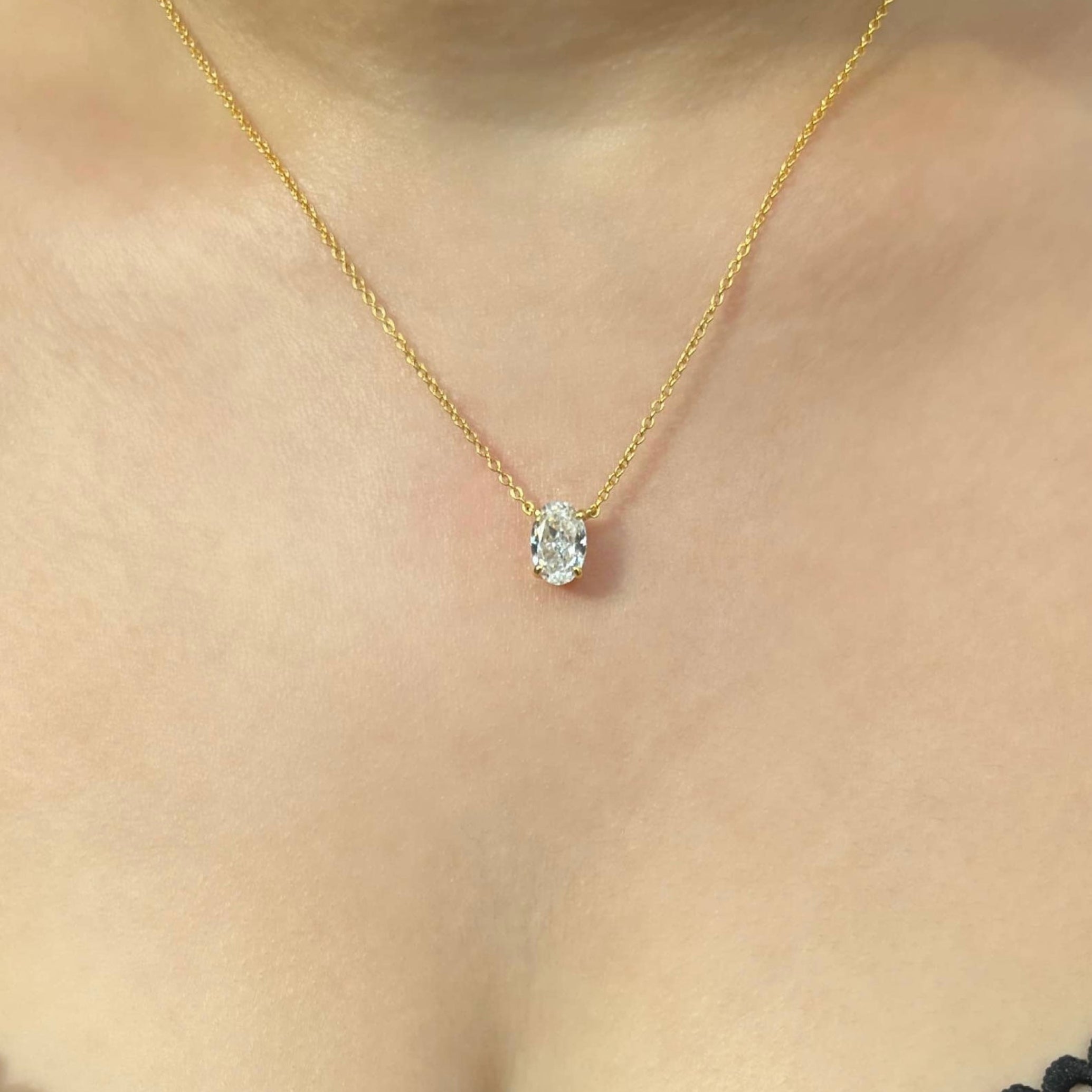 Diana Oval Cut Sterling Silver Pendant Necklace- Gold