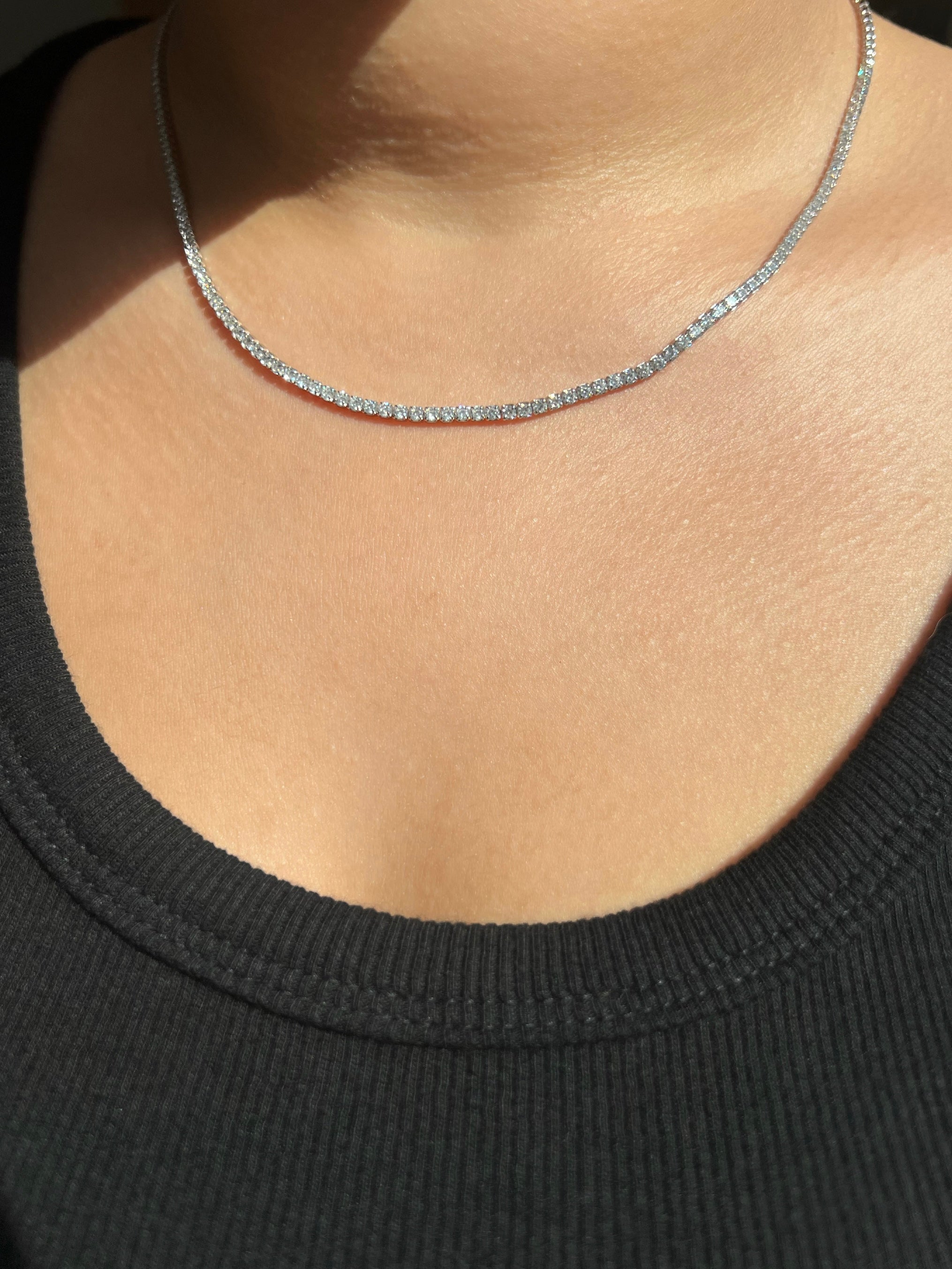 Dilara Sterling Silver Tennis Necklace- 2mm