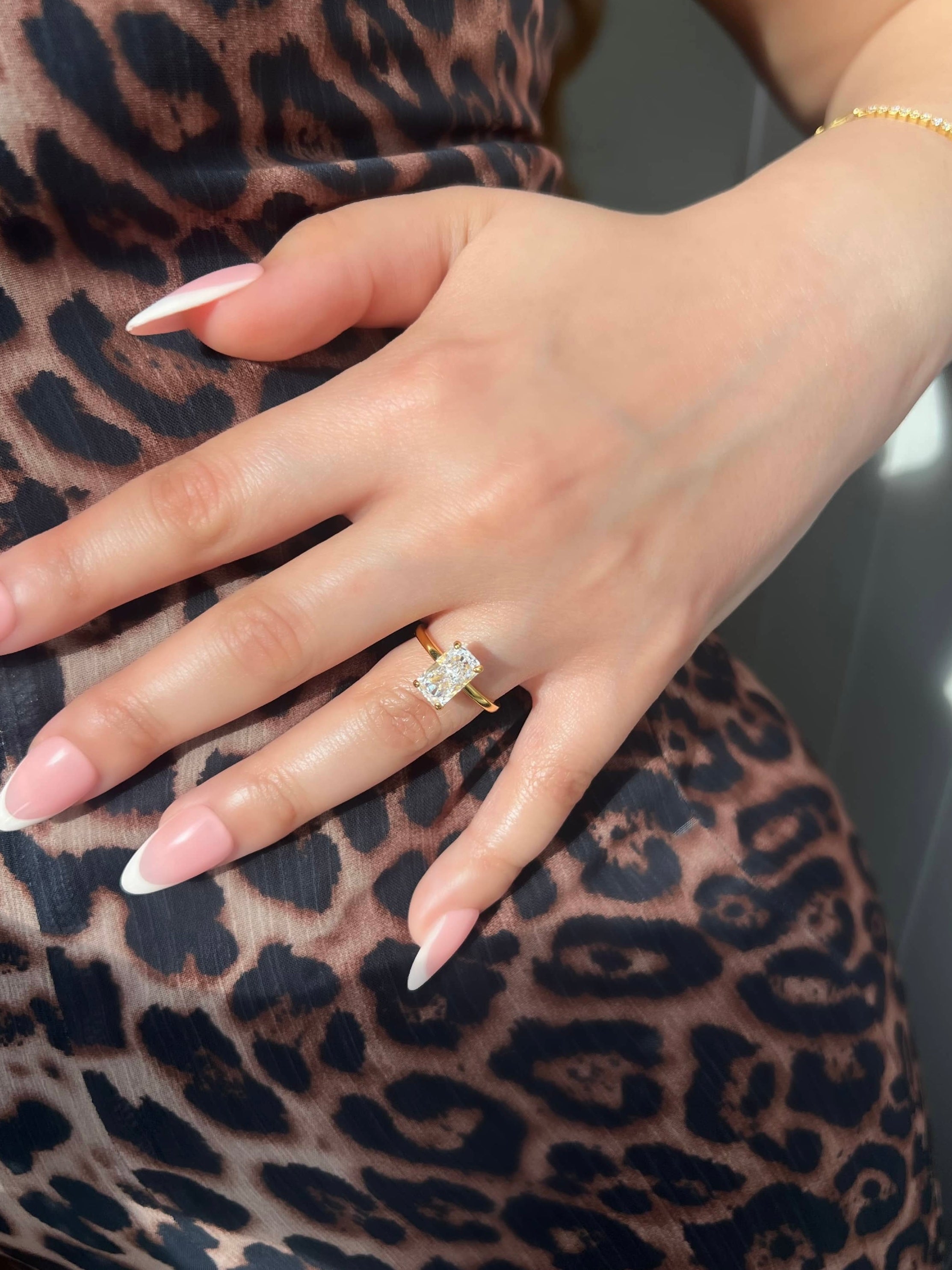 Celina Radiant Cut Solitaire Sterling Silver Ring- Silver