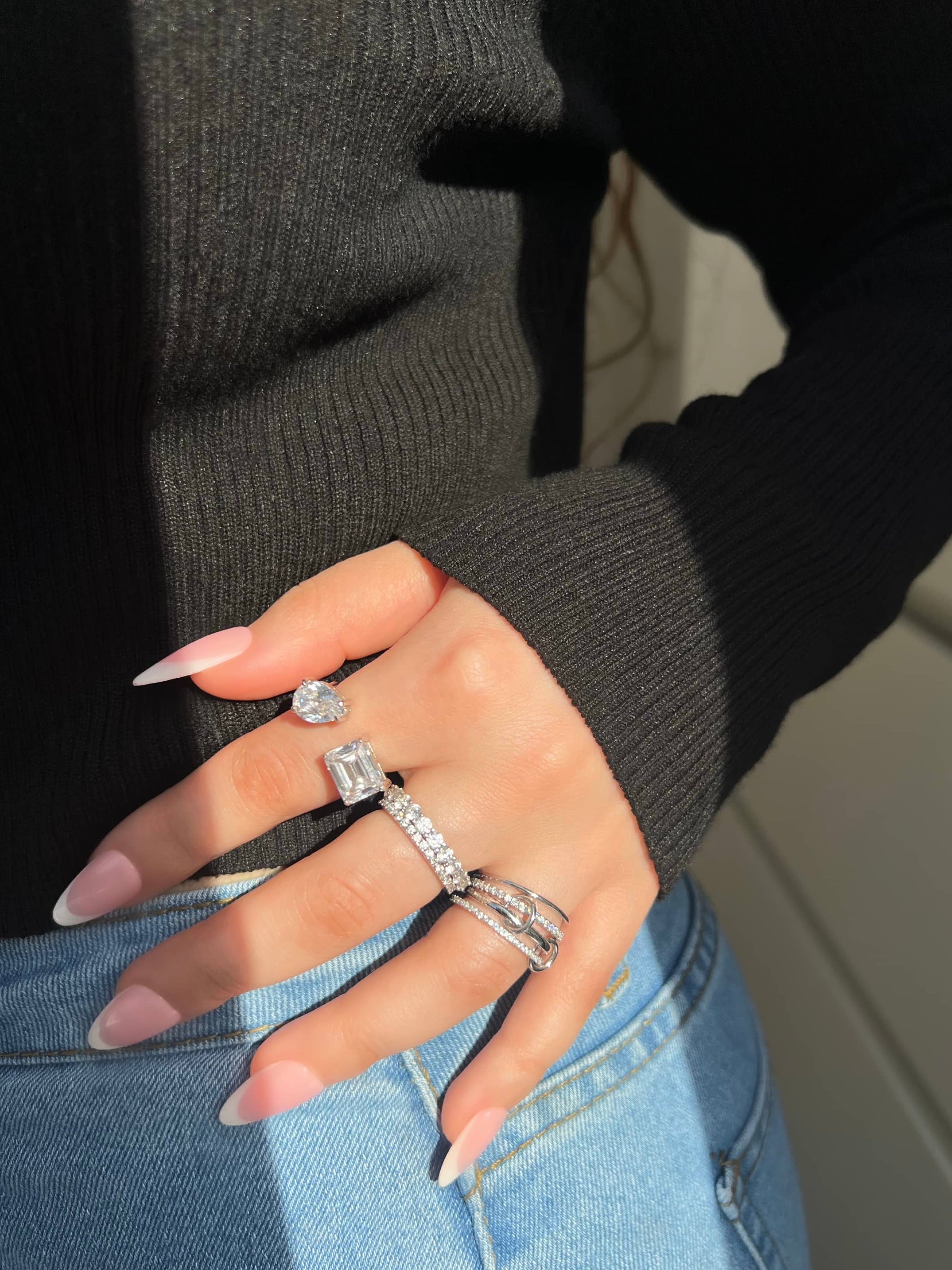 Enaya Sterling Silver Quadruple Band Ring- Silver