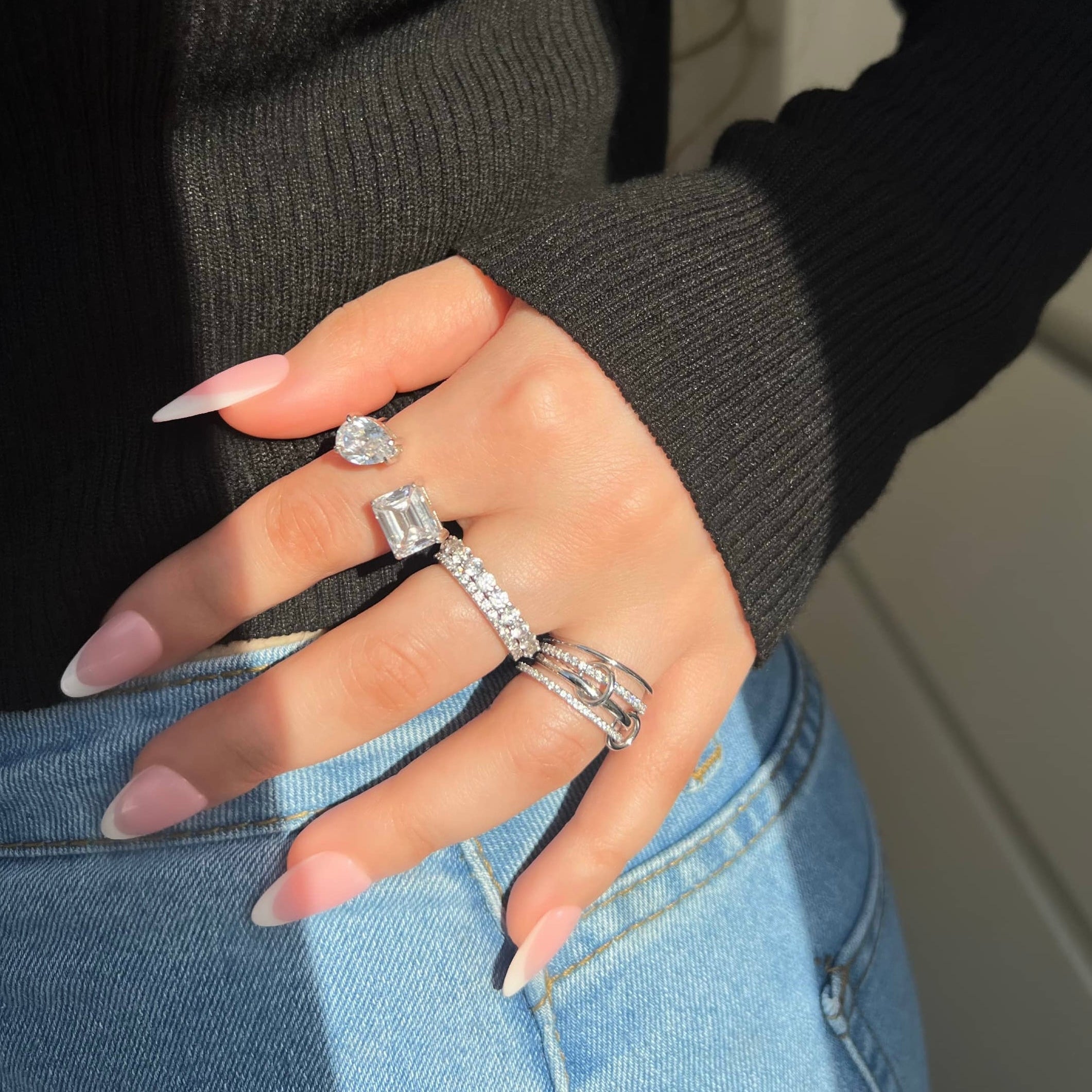 Enaya Sterling Silver Quadruple Band Ring- Silver