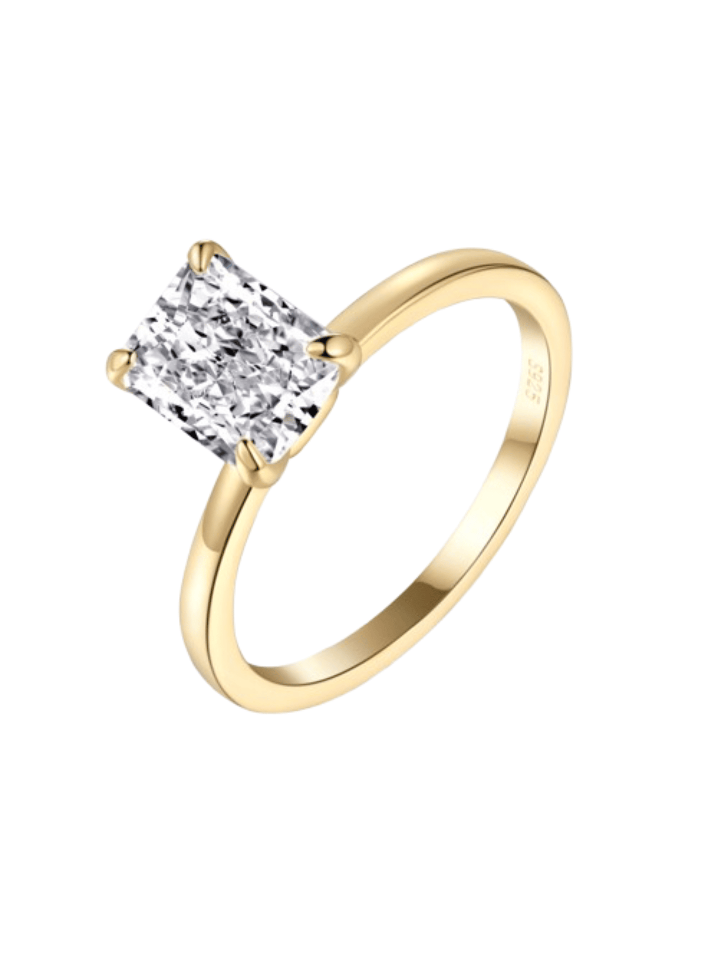 Elara Radiant Cut Plain Band Sterling Silver Solitaire Ring- Gold