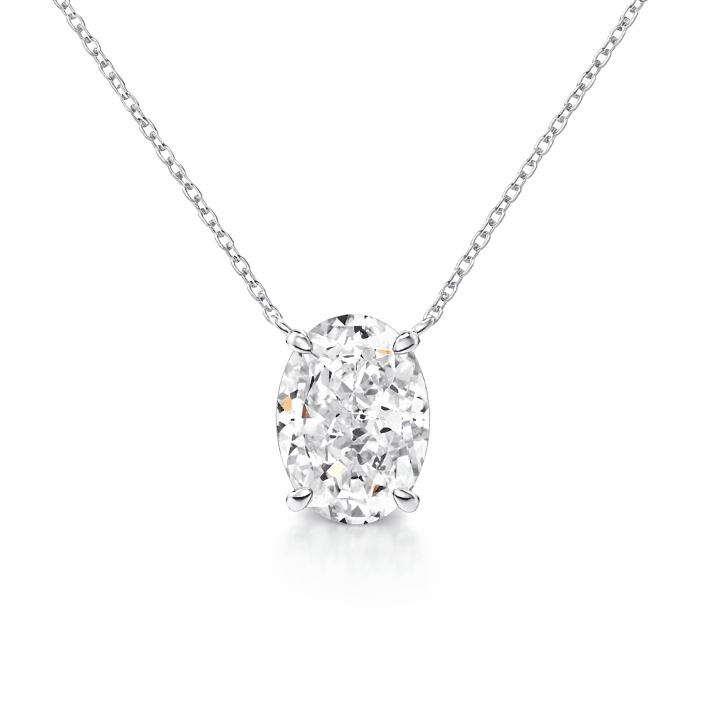 Diana Oval Cut Sterling Silver Pendant Necklace- Silver