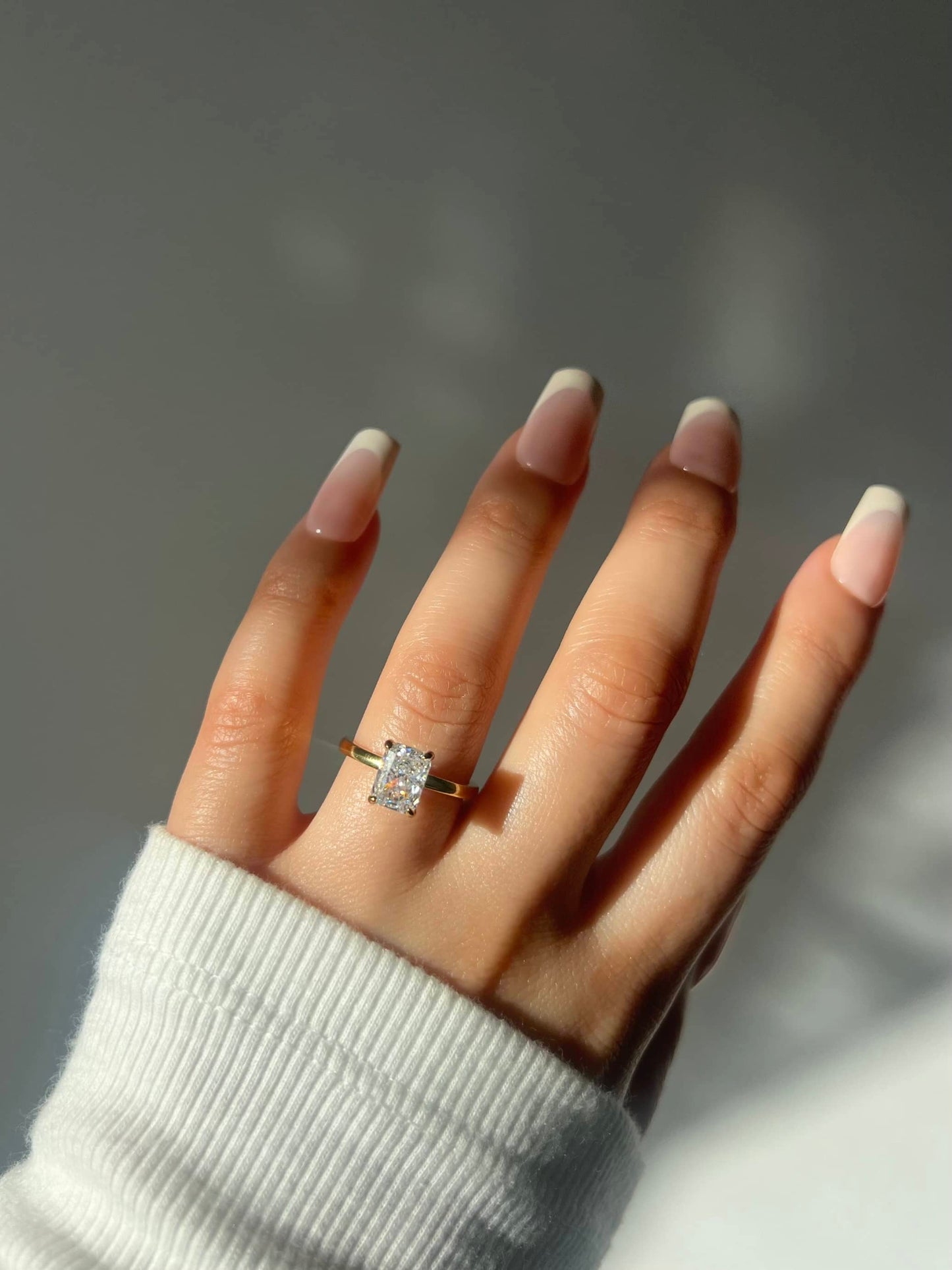 Elara Radiant Cut Plain Band Sterling Silver Solitaire Ring- Gold
