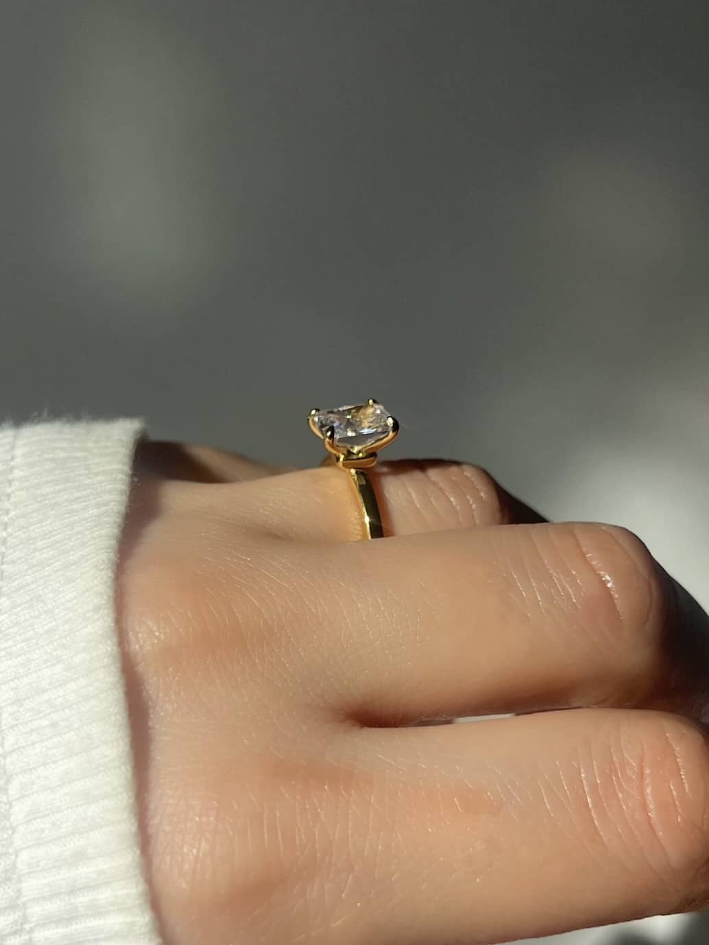 Elara Radiant Cut Plain Band Sterling Silver Solitaire Ring- Gold