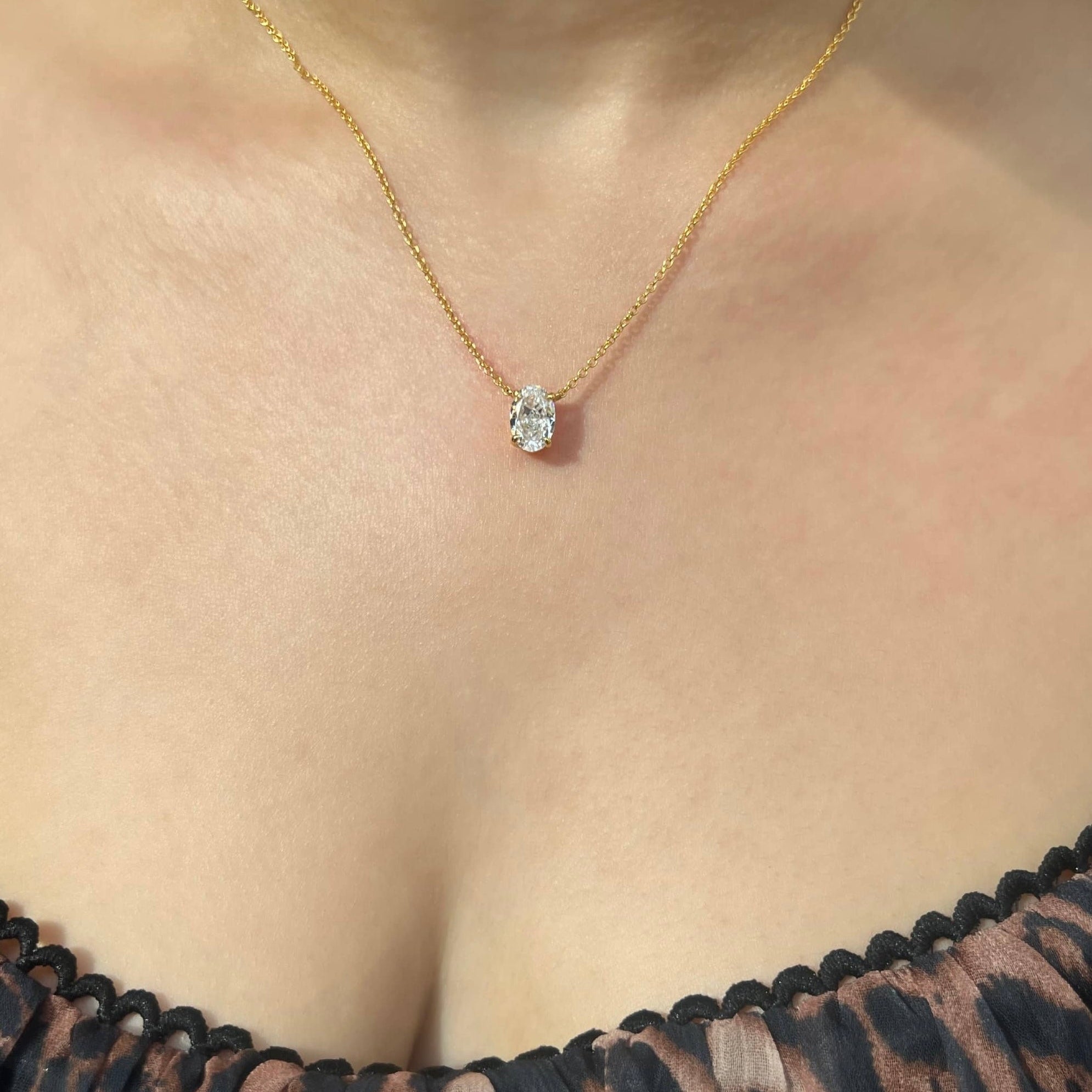 Diana Oval Cut Sterling Silver Pendant Necklace- Gold