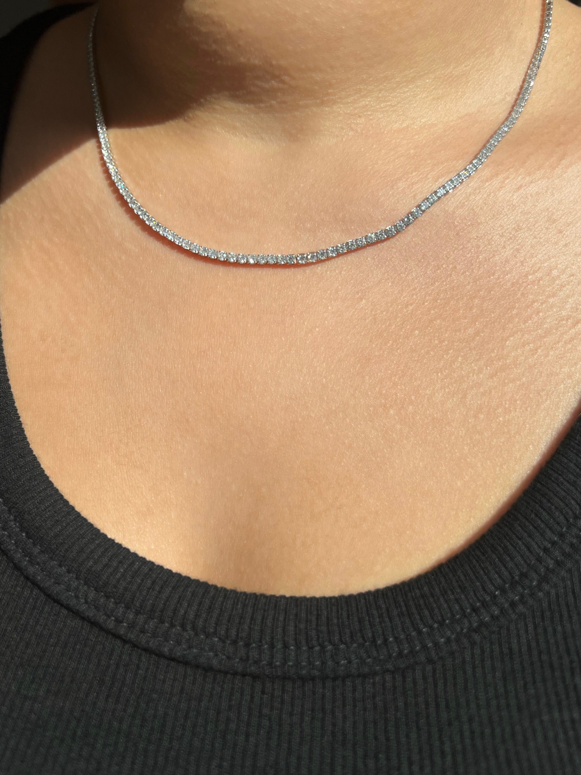 Dilara Sterling Silver Tennis Necklace- 2mm