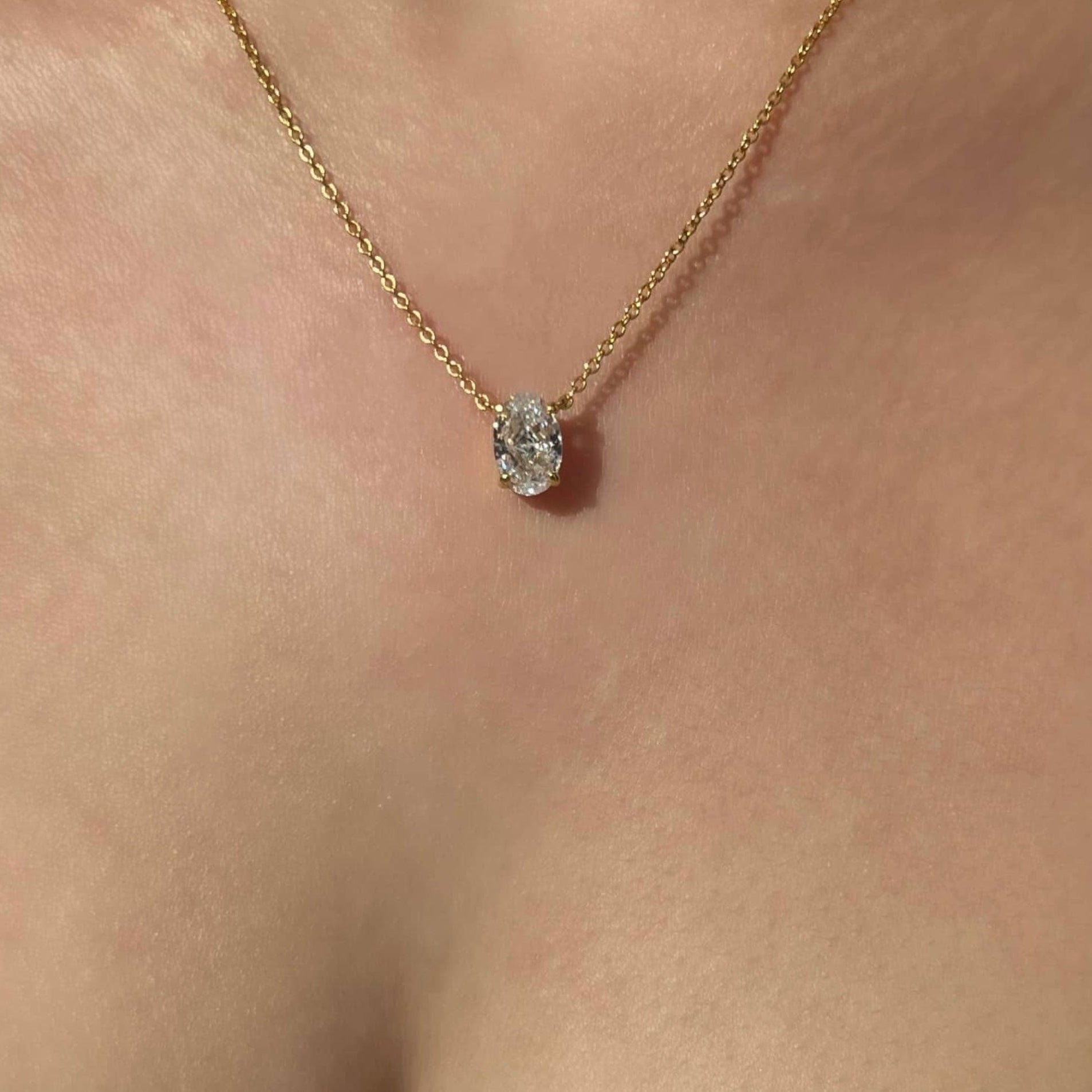 Diana Oval Cut Sterling Silver Pendant Necklace- Gold