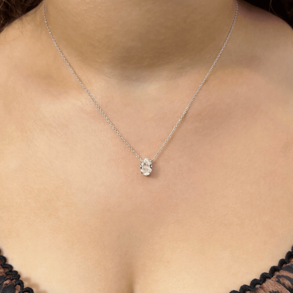 Diana Oval Cut Sterling Silver Pendant Necklace- Silver