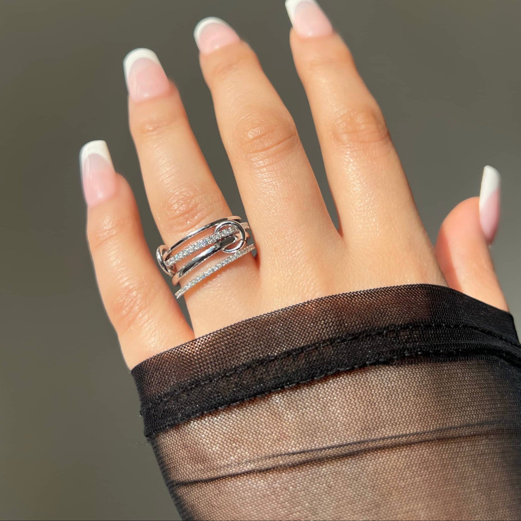 Enaya Sterling Silver Quadruple Band Ring- Silver