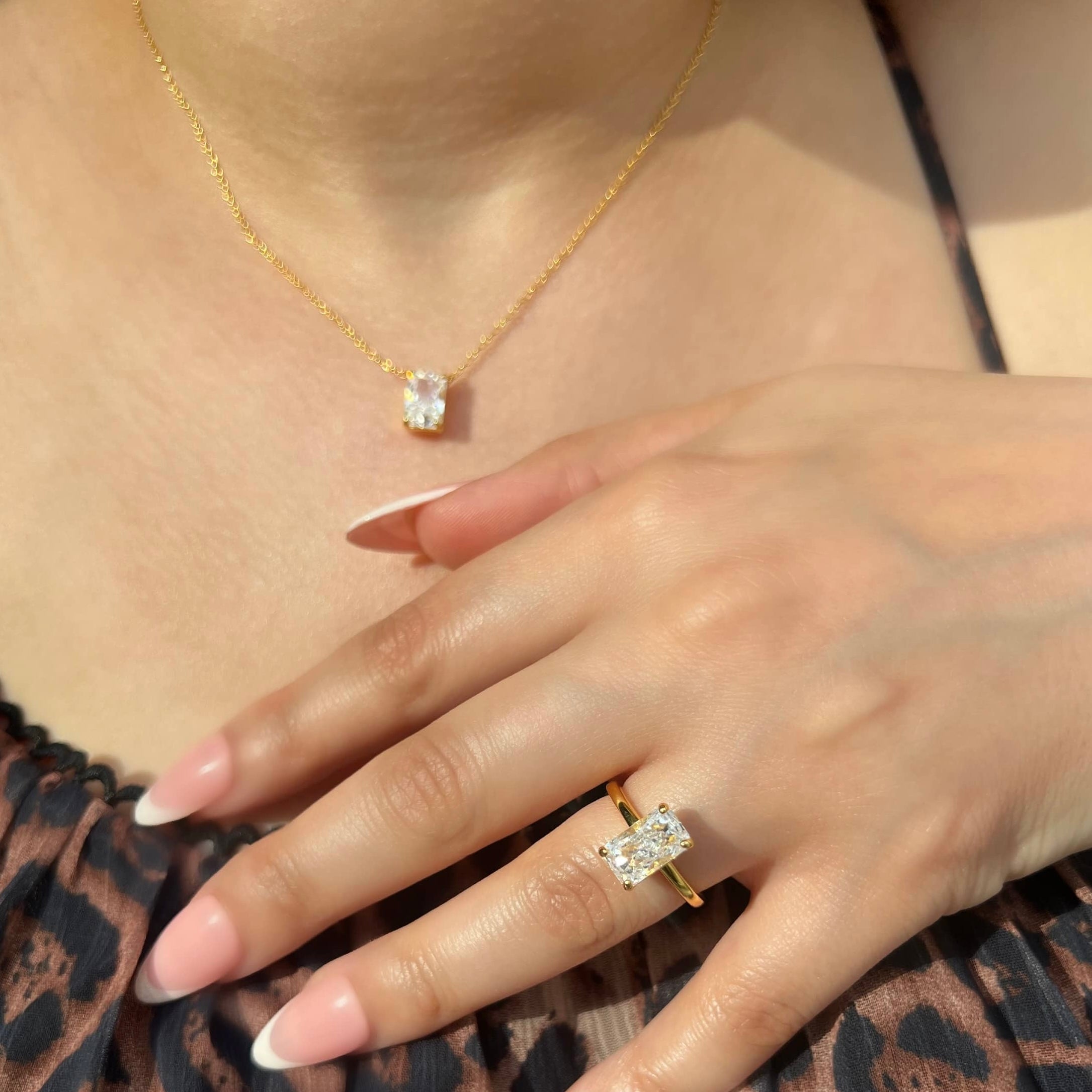 Celina Sterling Silver Radiant Cut Rectangular Pendant Necklace- Gold