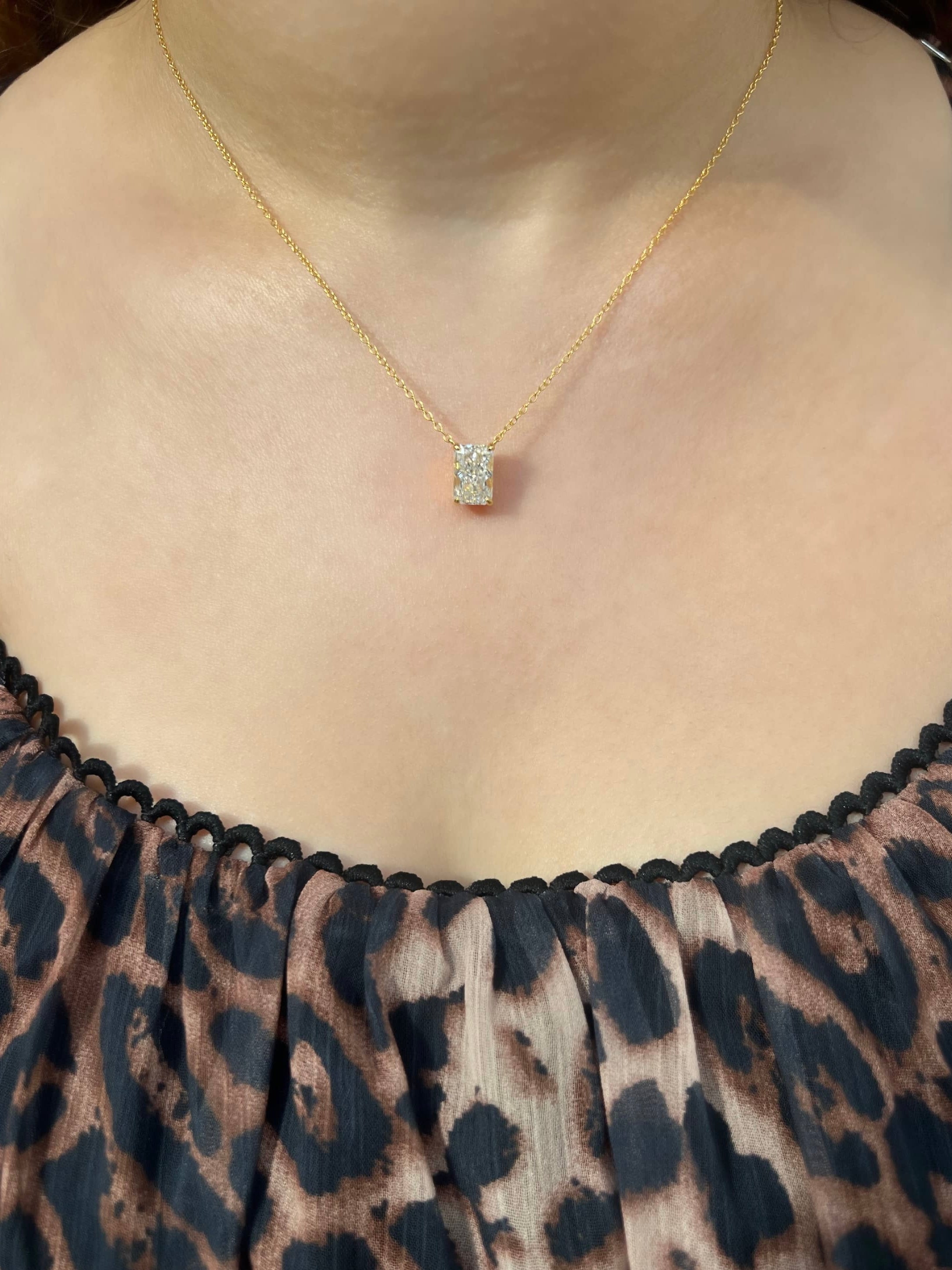 Celina Sterling Silver Radiant Cut Rectangular Pendant Necklace