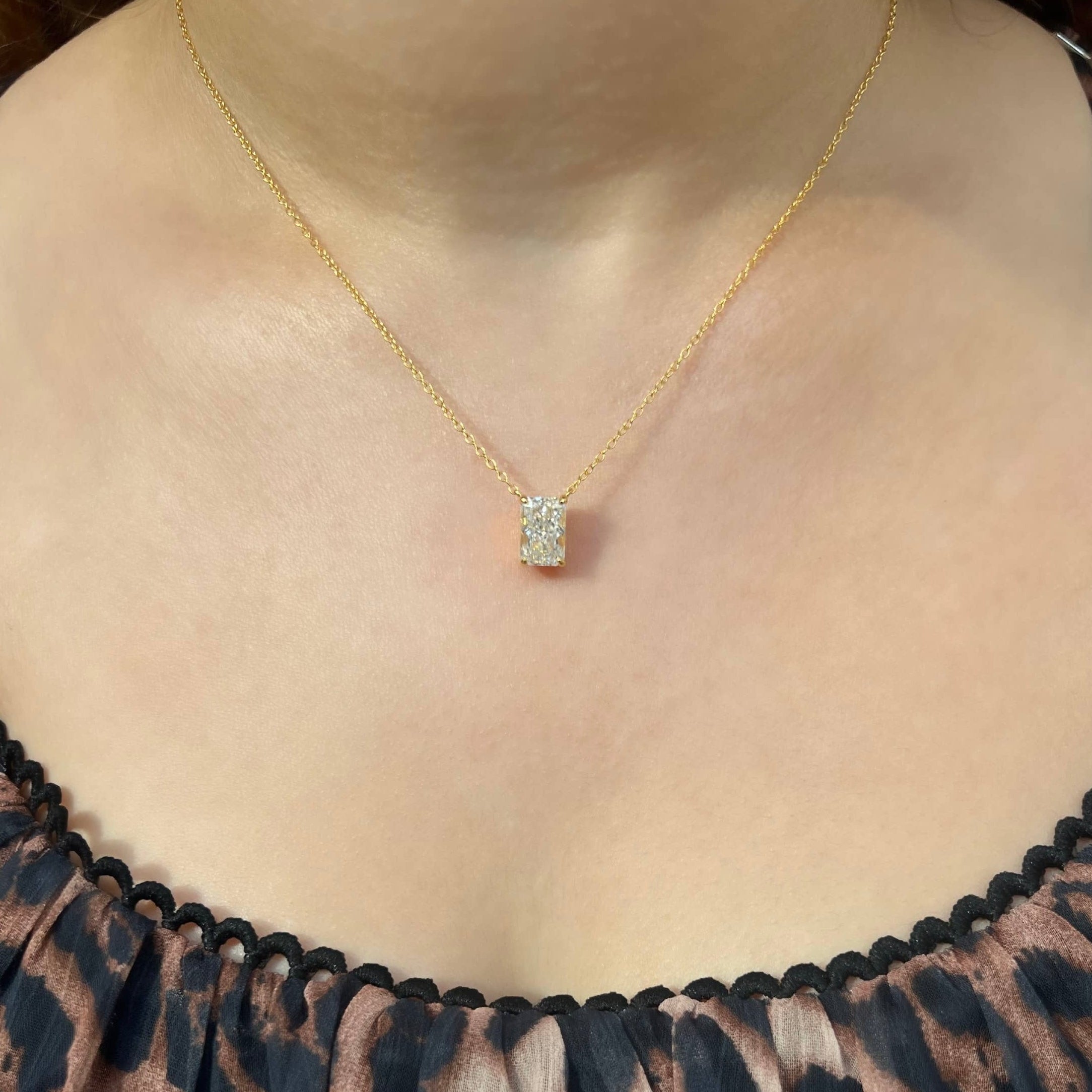 Celina Sterling Silver Radiant Cut Rectangular Pendant Necklace- Gold