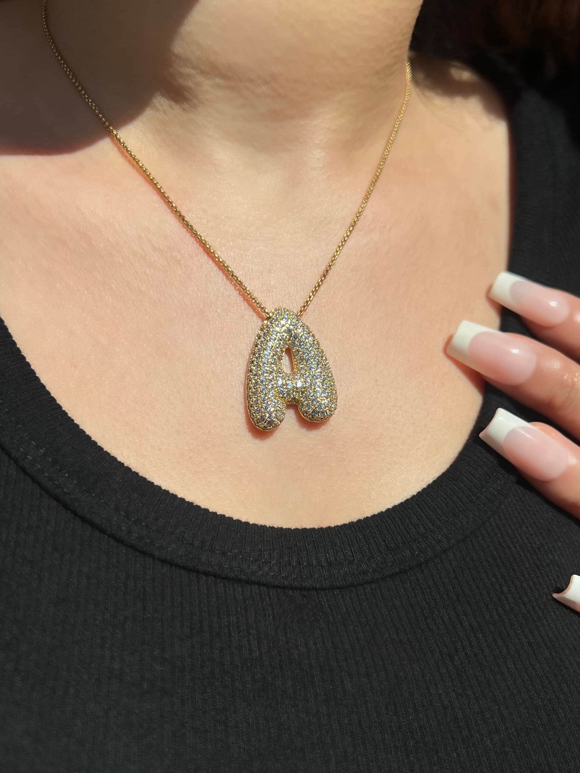 Icy Jumbo Bubble Letter Initial Pendant Necklace (Pre-Order)