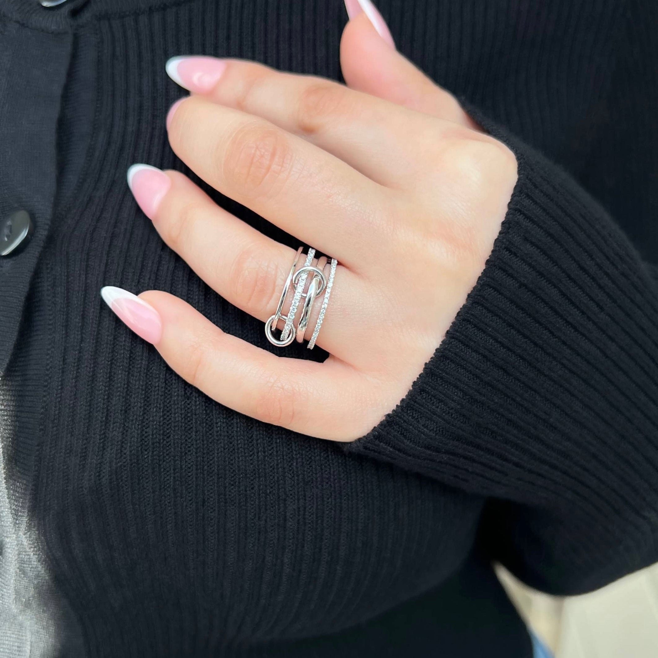 Enaya Sterling Silver Quadruple Band Ring- Silver