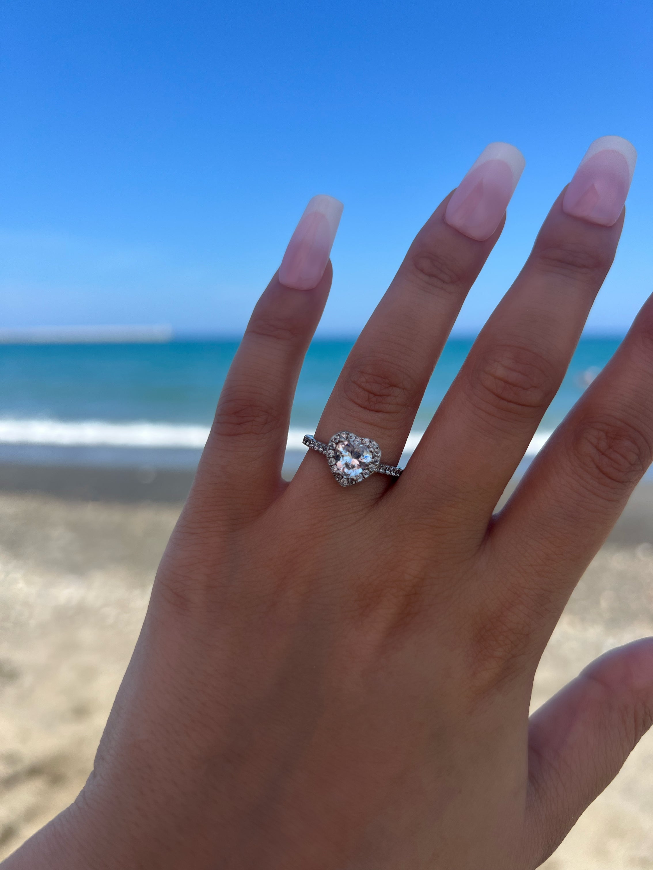 Elina Heart Sterling Silver Halo Ring- Silver