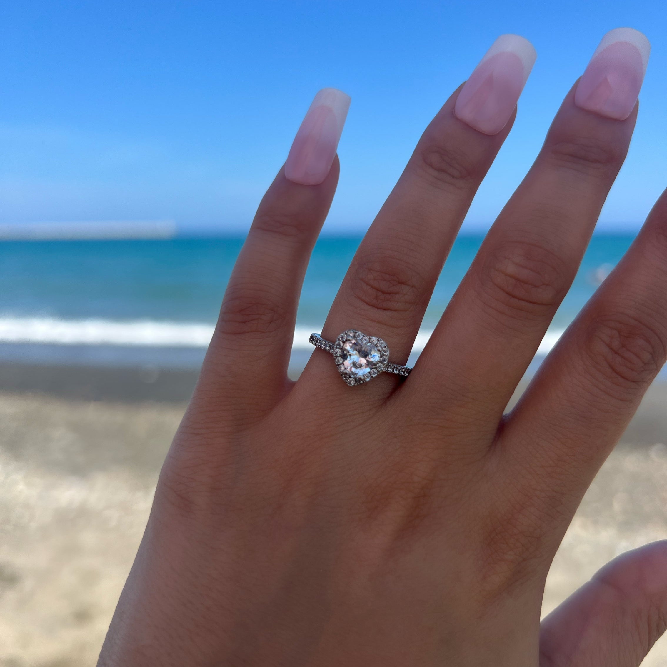 Elina Heart Sterling Silver Halo Ring- Silver