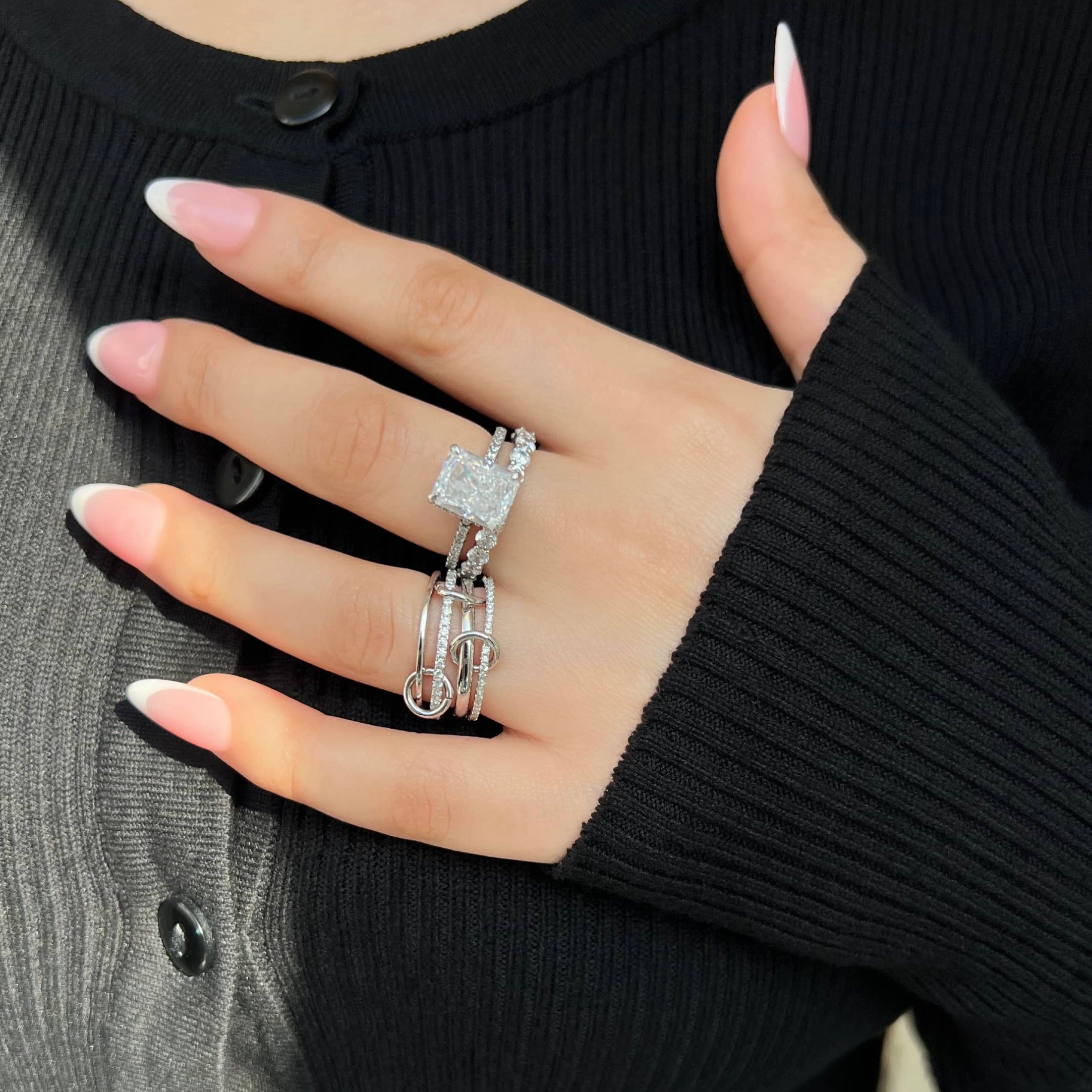 Enaya Sterling Silver Quadruple Band Ring- Silver