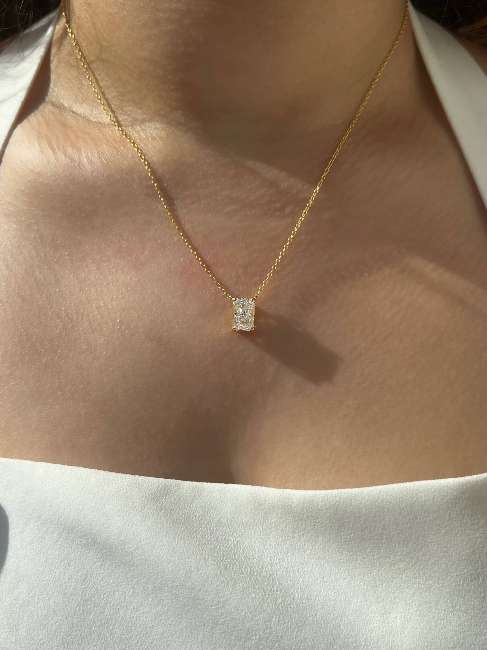 Celina Sterling Silver Radiant Cut Rectangular Pendant Necklace