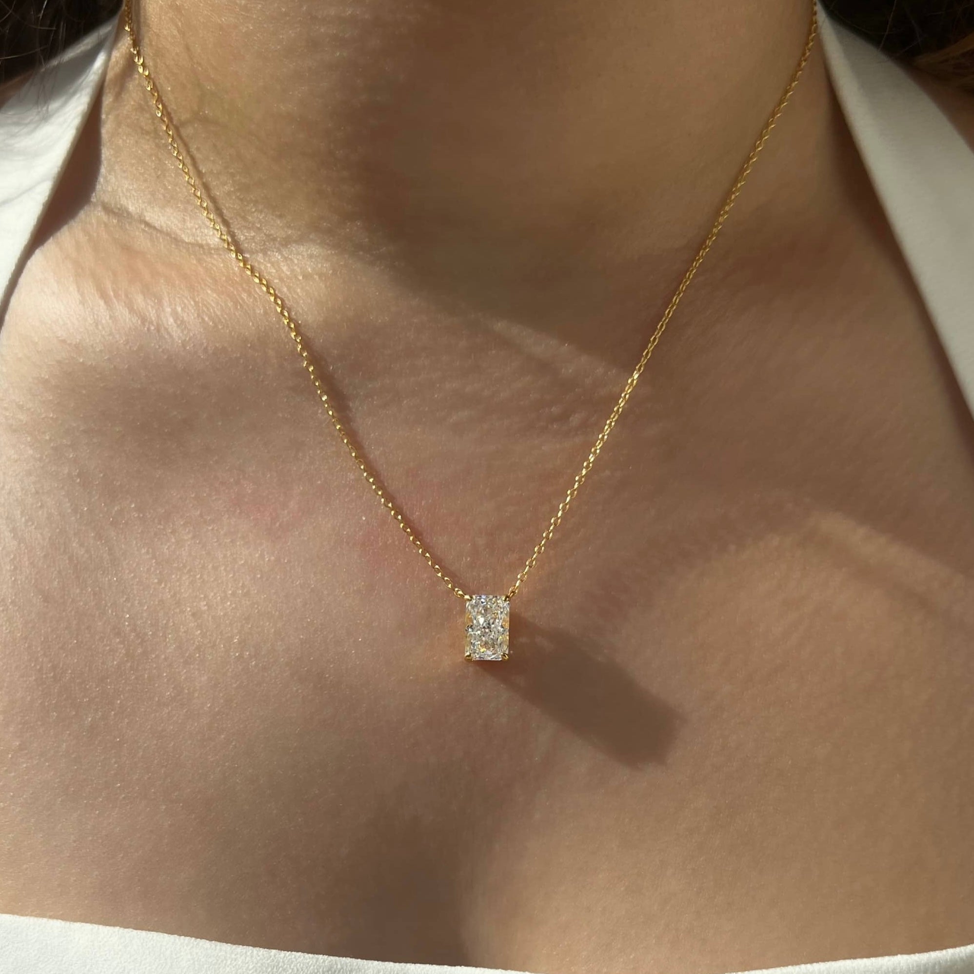 Celina Sterling Silver Radiant Cut Rectangular Pendant Necklace- Gold